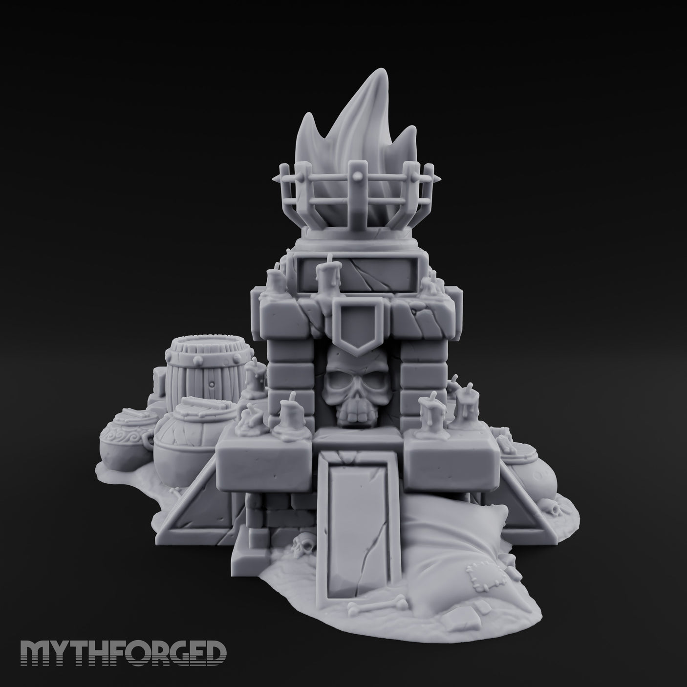 Skull-Crowned Flame-Topped Dark Shrine Brazier Miniature for Dungeons and Dragons, Pathfinder or other TTRPGs