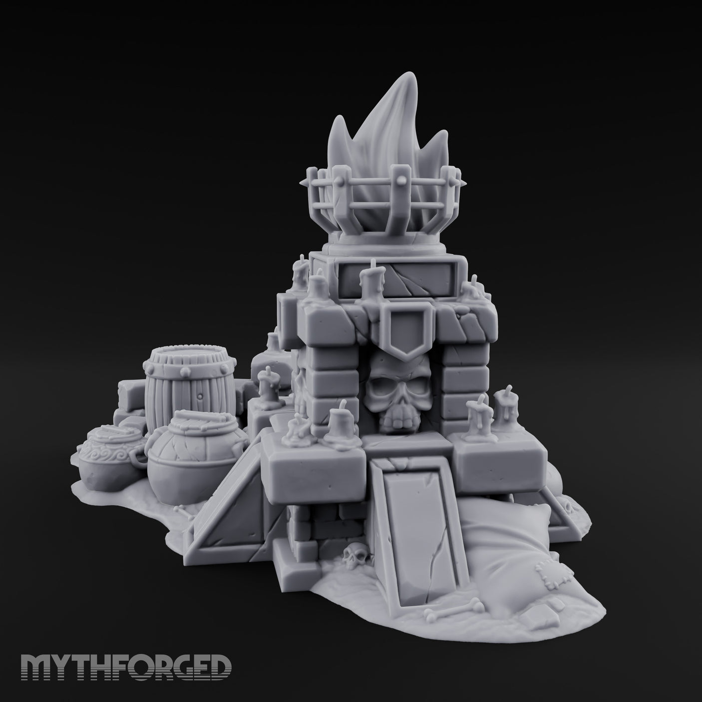 Skull-Crowned Flame-Topped Dark Shrine Brazier Miniature for Dungeons and Dragons, Pathfinder or other TTRPGs