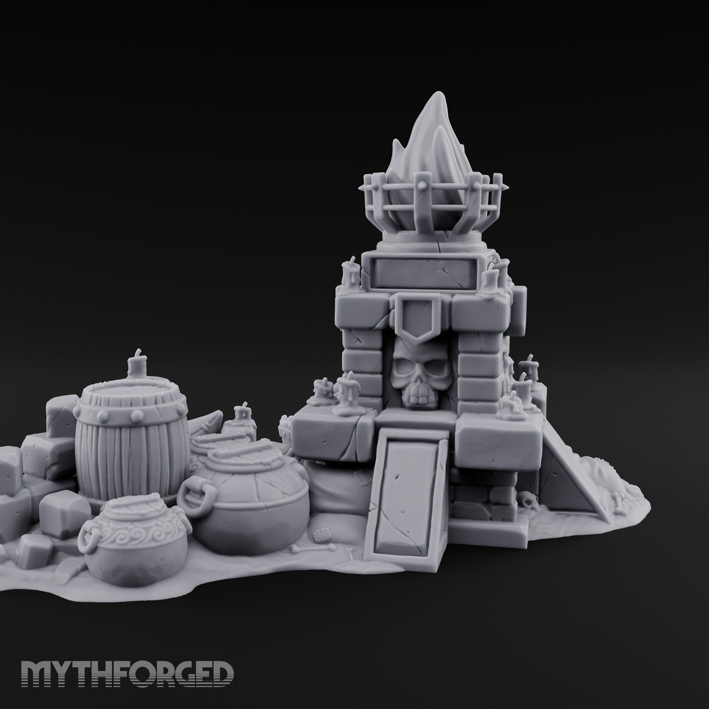 Skull-Crowned Flame-Topped Dark Shrine Brazier Miniature for Dungeons and Dragons, Pathfinder or other TTRPGs
