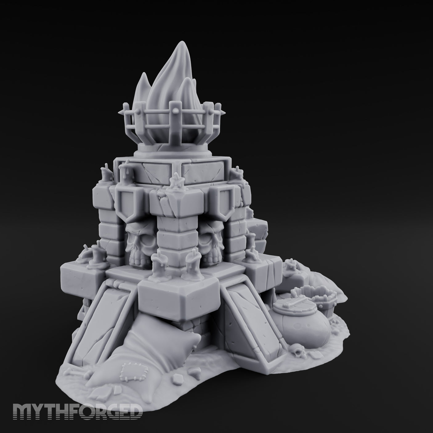 Skull-Crowned Flame-Topped Dark Shrine Brazier Miniature for Dungeons and Dragons, Pathfinder or other TTRPGs