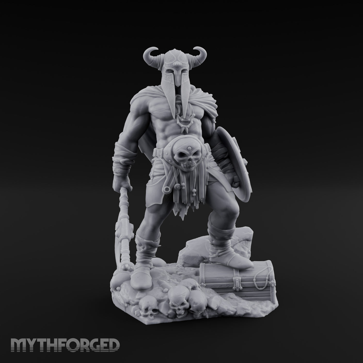 Skull Dangling Shield Ready Warrior Miniature for Dungeons and Dragons, Pathfinder or other TTRPGs