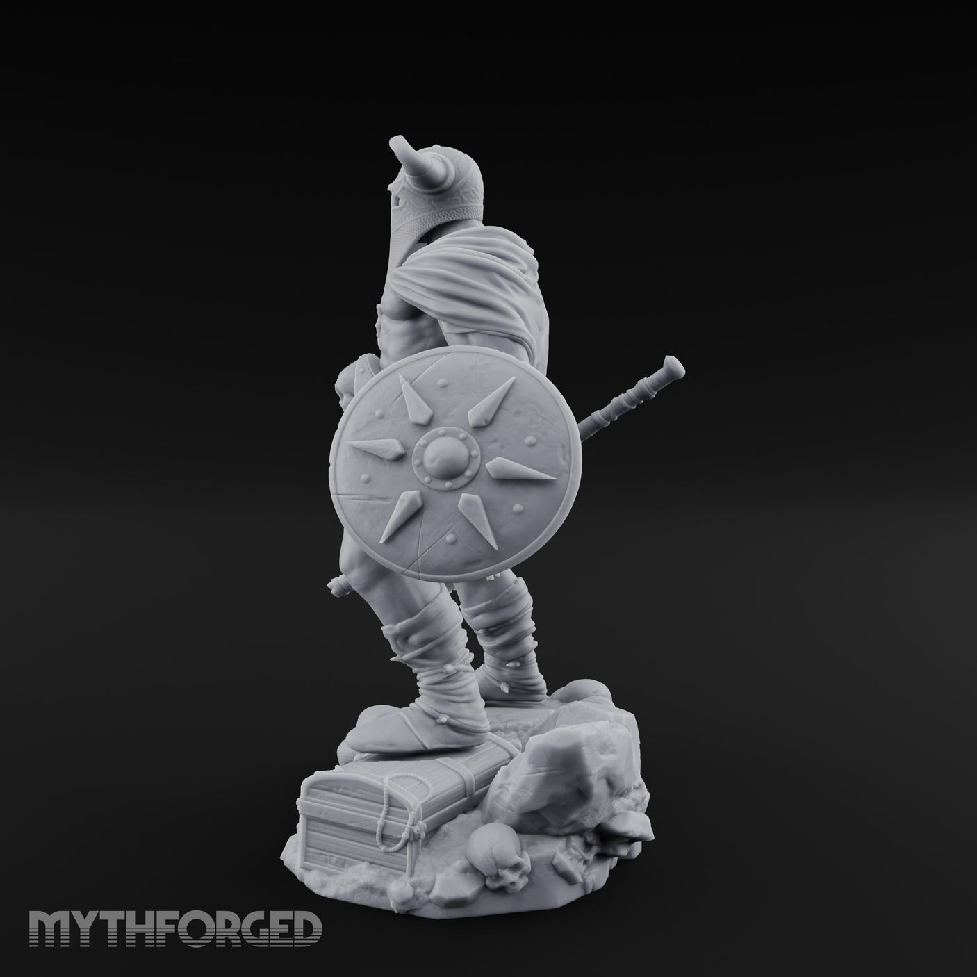 Skull Dangling Shield Ready Warrior Miniature for Dungeons and Dragons, Pathfinder or other TTRPGs