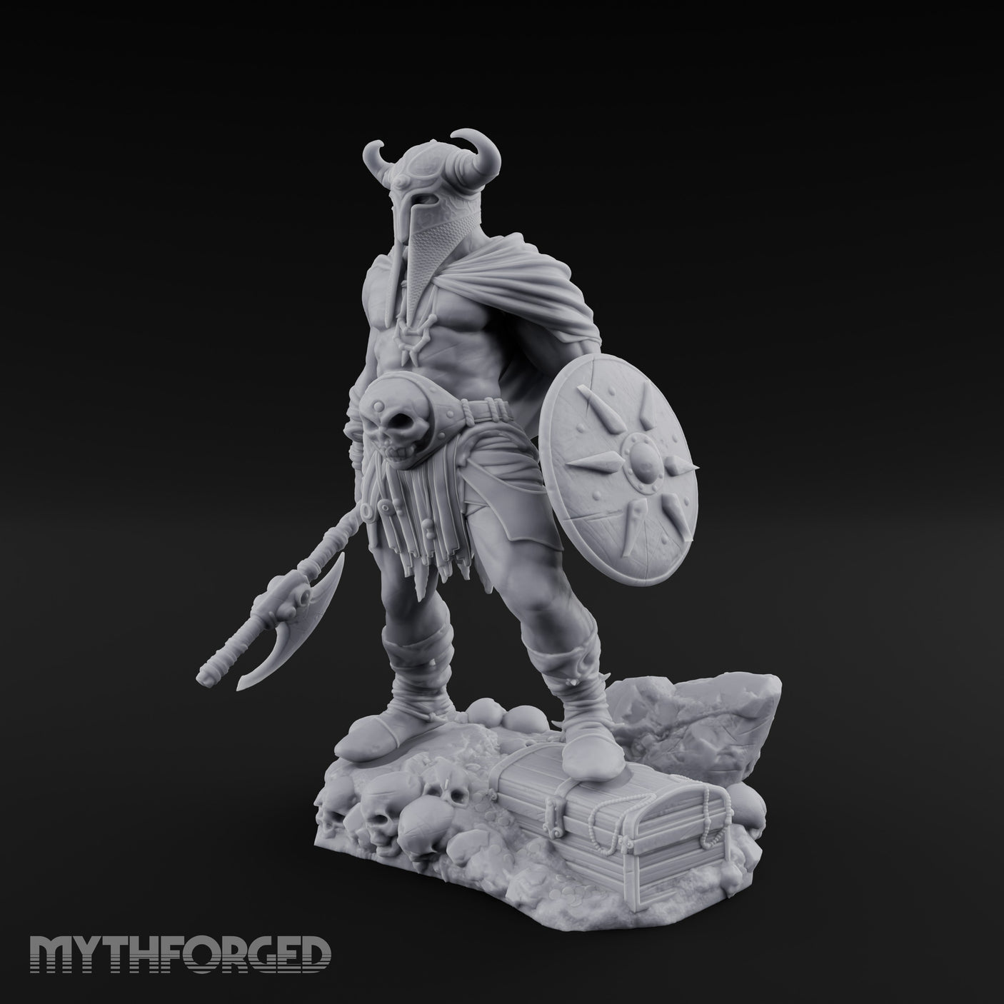 Skull Dangling Shield Ready Warrior Miniature for Dungeons and Dragons, Pathfinder or other TTRPGs