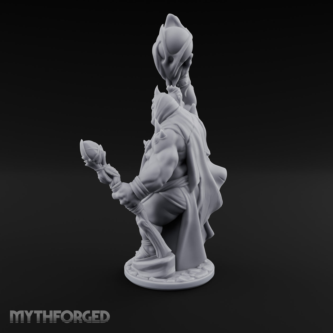 Skull Flame Raising Ettin Shaman Miniature for Dungeons and Dragons, Pathfinder or other TTRPGs
