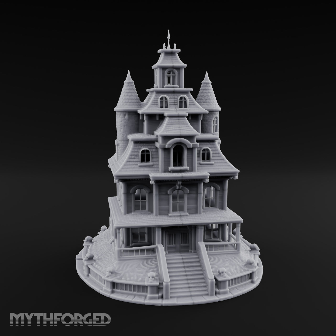Skull-Gated Spire-Topped Victorian Manor Miniature for Dungeons and Dragons, Pathfinder or other TTRPGs