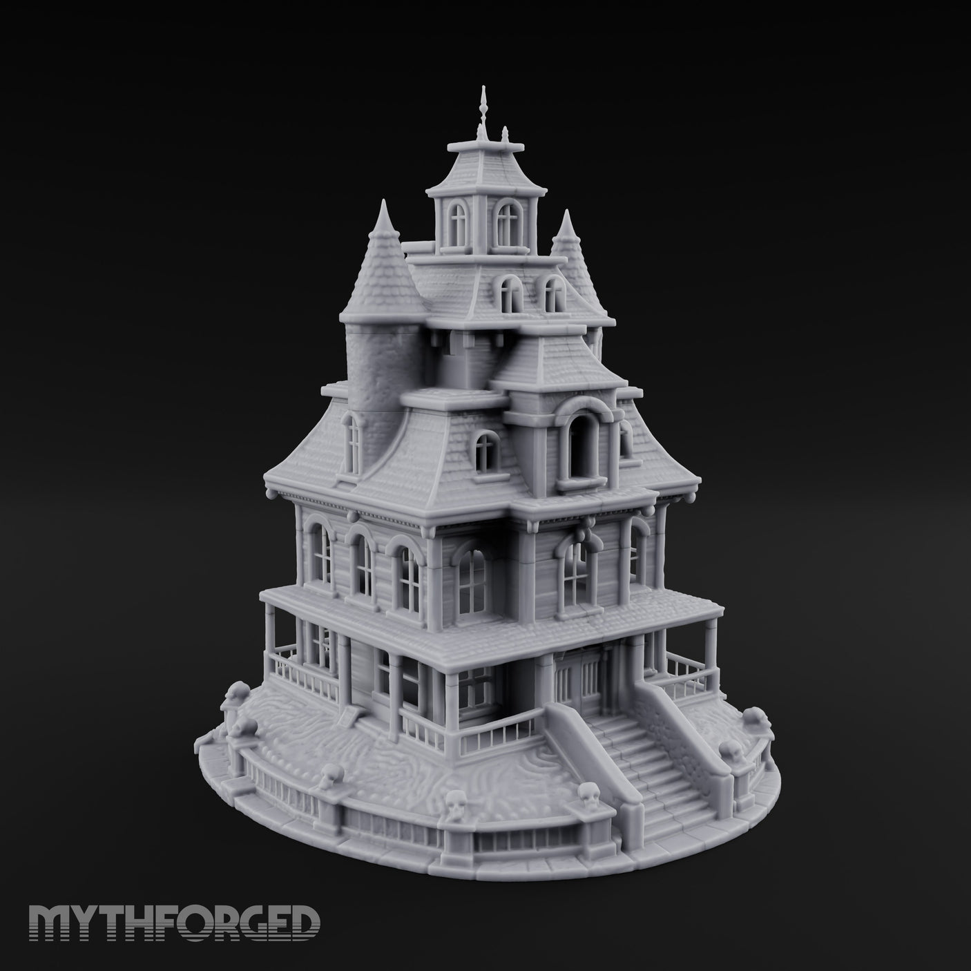 Skull-Gated Spire-Topped Victorian Manor Miniature for Dungeons and Dragons, Pathfinder or other TTRPGs