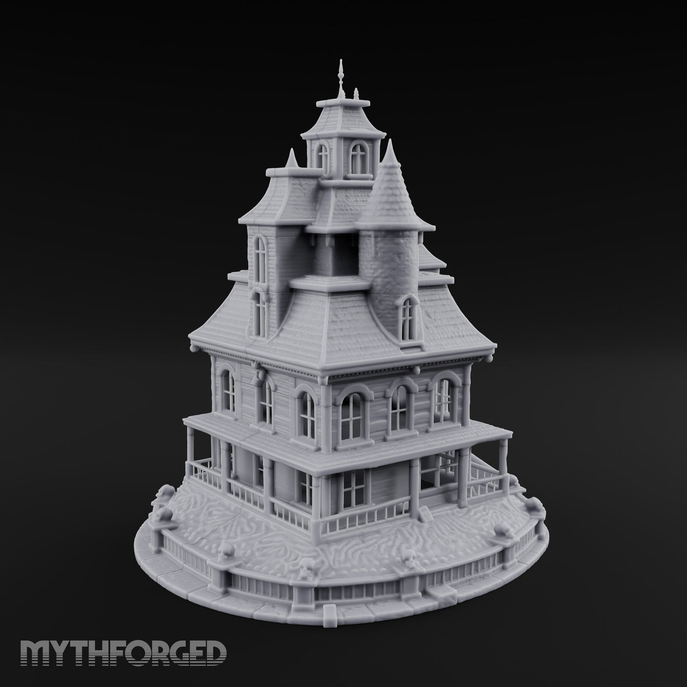 Skull-Gated Spire-Topped Victorian Manor Miniature for Dungeons and Dragons, Pathfinder or other TTRPGs
