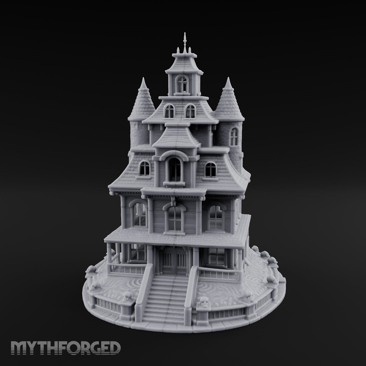 Skull-Gated Spire-Topped Victorian Manor Miniature for Dungeons and Dragons, Pathfinder or other TTRPGs