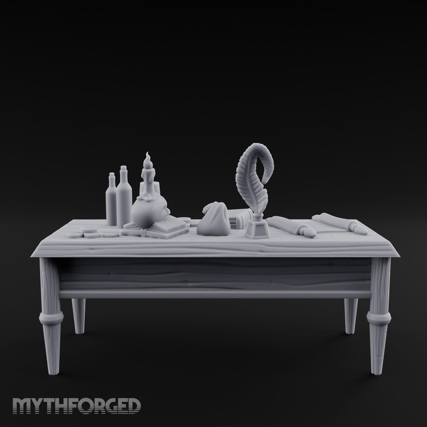 Skull-Laden Candle-Dripped Pirate Scholar's Desk Miniature for Dungeons and Dragons, Pathfinder or other TTRPGs