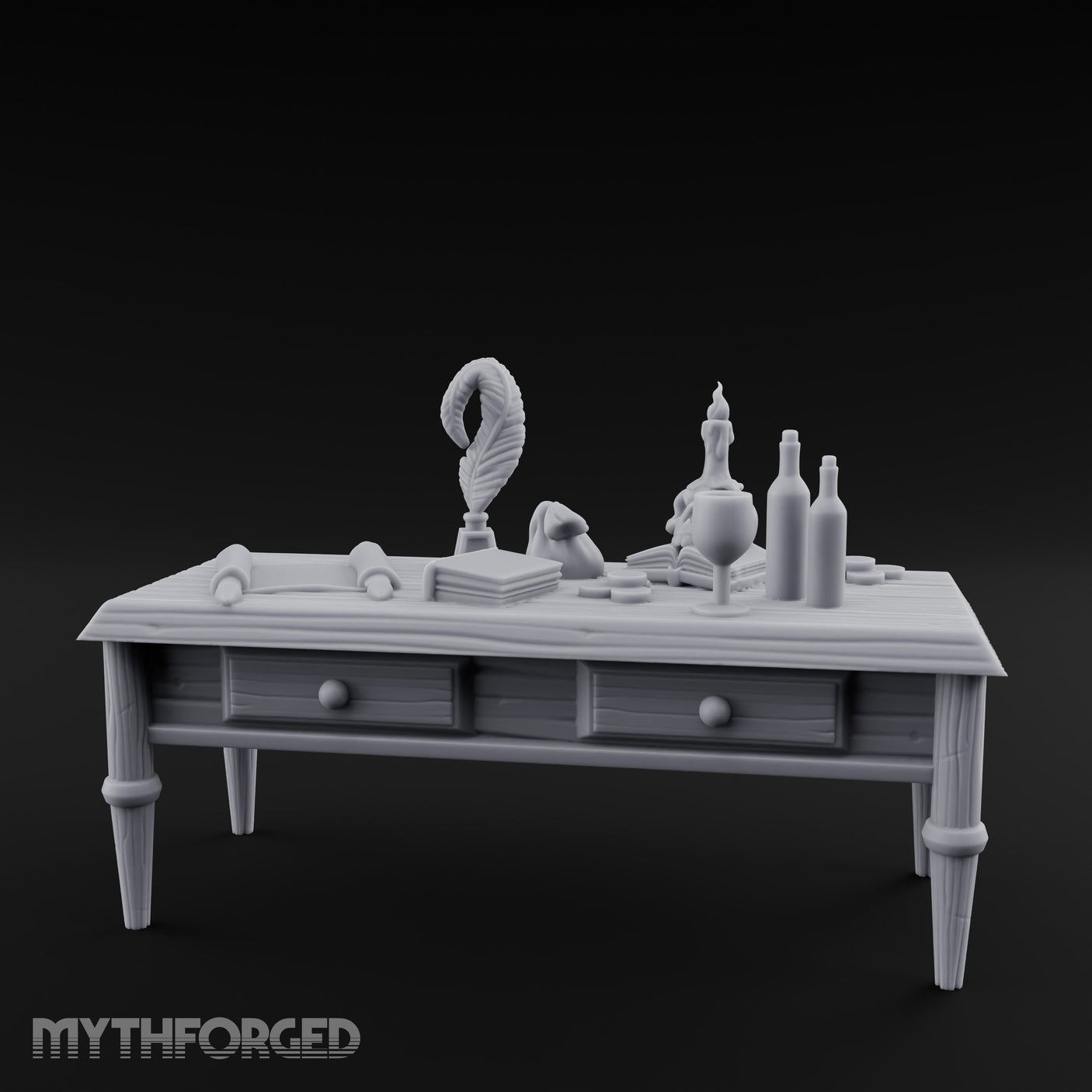 Skull-Laden Candle-Dripped Pirate Scholar's Desk Miniature for Dungeons and Dragons, Pathfinder or other TTRPGs