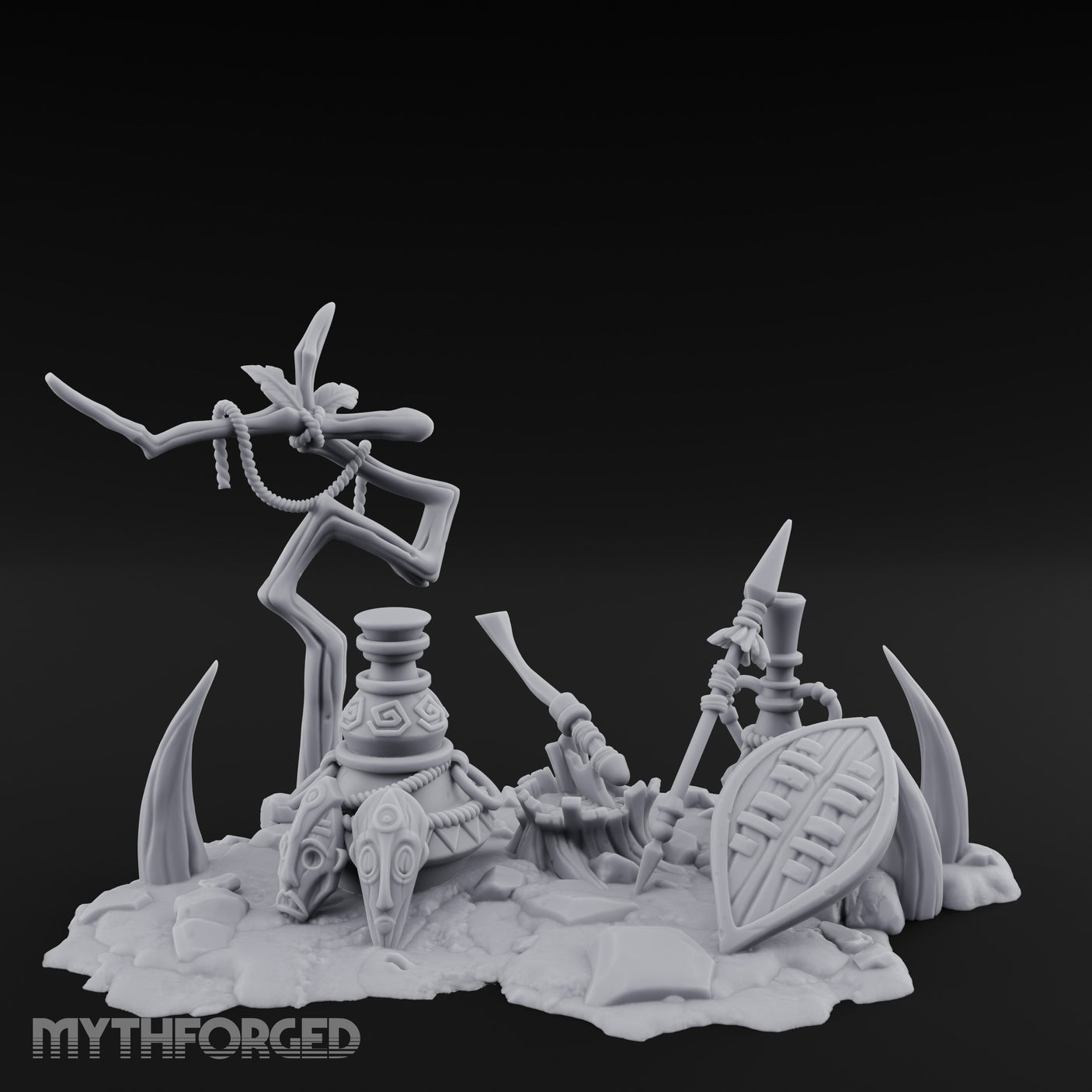 Skull-Masked Spear-Stabbed Tribal Battle Spoils Scene Miniature for Dungeons and Dragons, Pathfinder or other TTRPGs