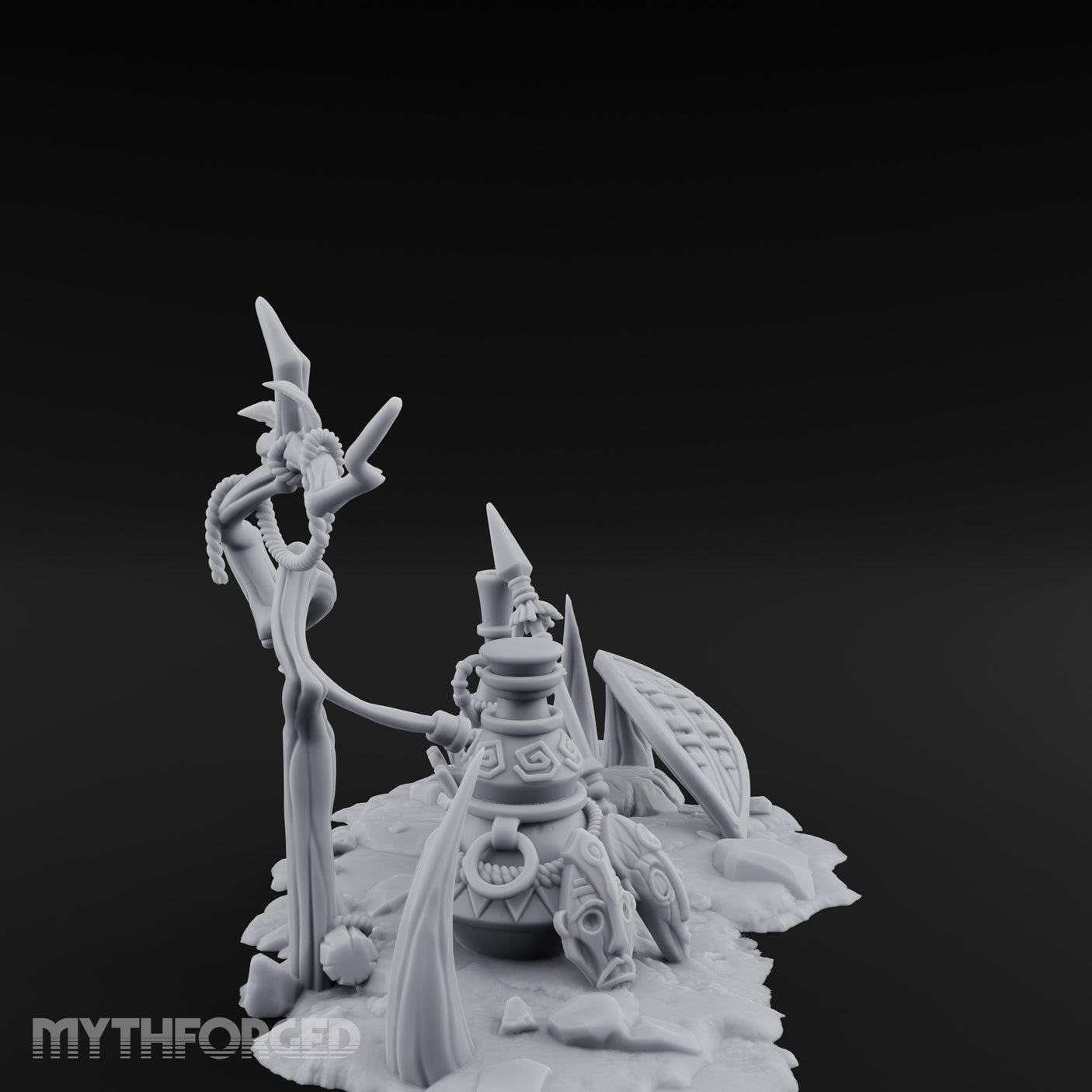 Skull-Masked Spear-Stabbed Tribal Battle Spoils Scene Miniature for Dungeons and Dragons, Pathfinder or other TTRPGs
