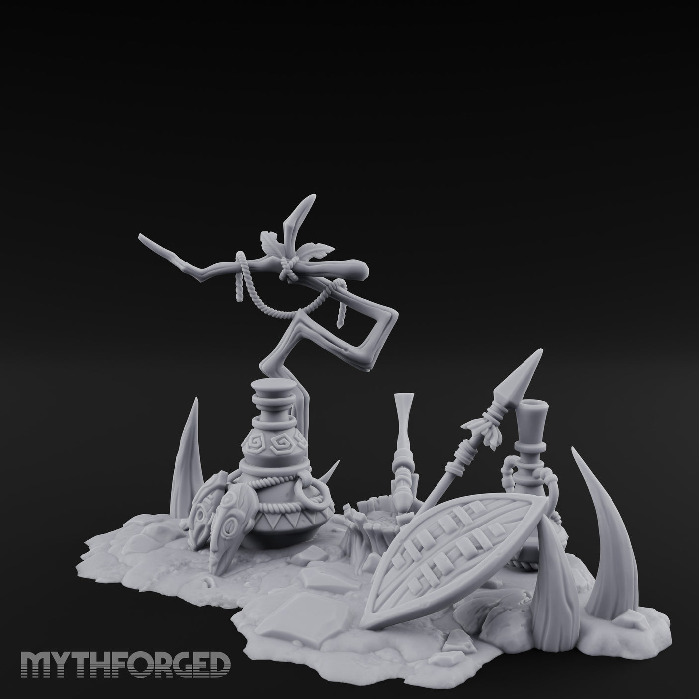 Skull-Masked Spear-Stabbed Tribal Battle Spoils Scene Miniature for Dungeons and Dragons, Pathfinder or other TTRPGs