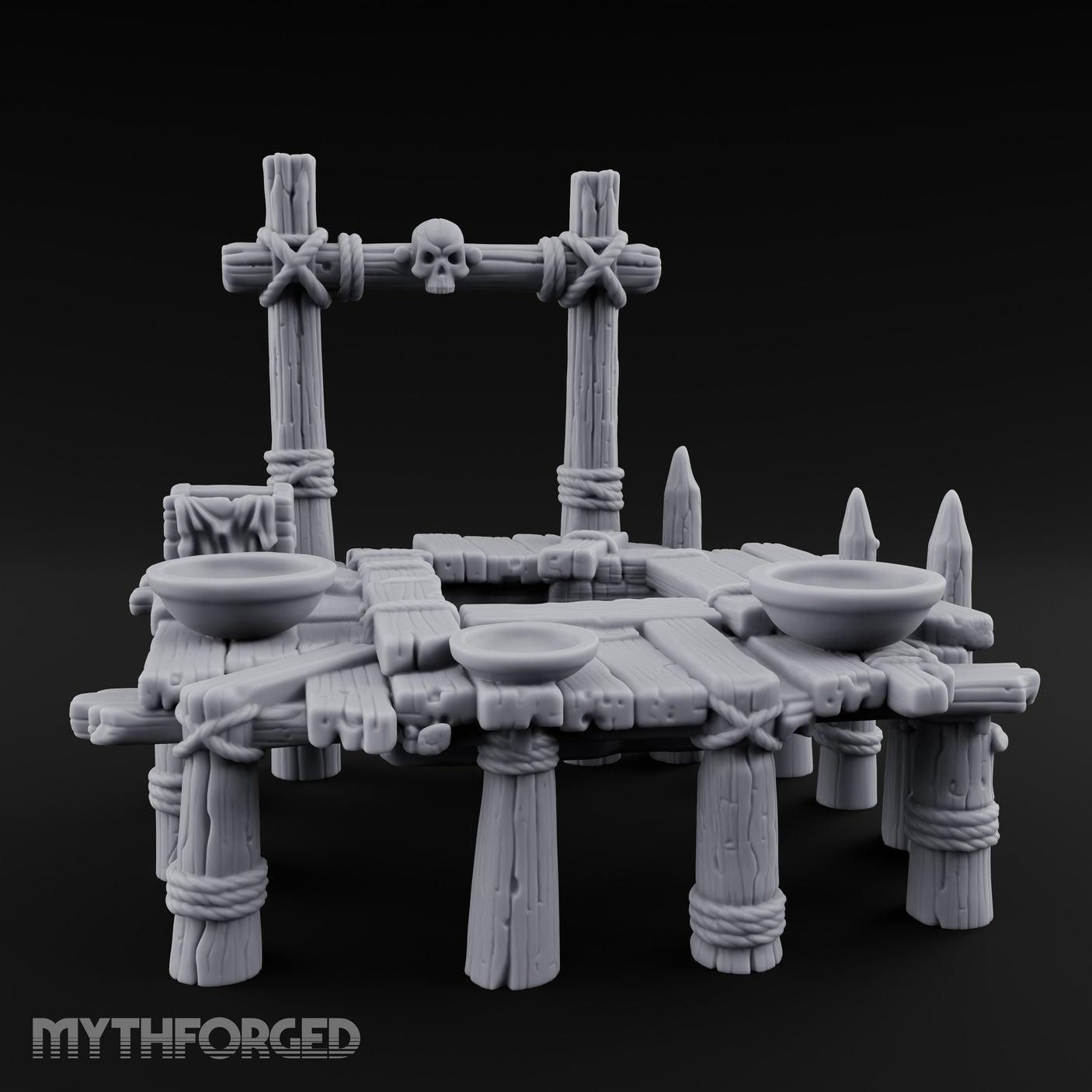 Skull-Mounted Rope-Lashed Tribal Offering Pit Altar Miniature for Dungeons and Dragons, Pathfinder or other TTRPGs