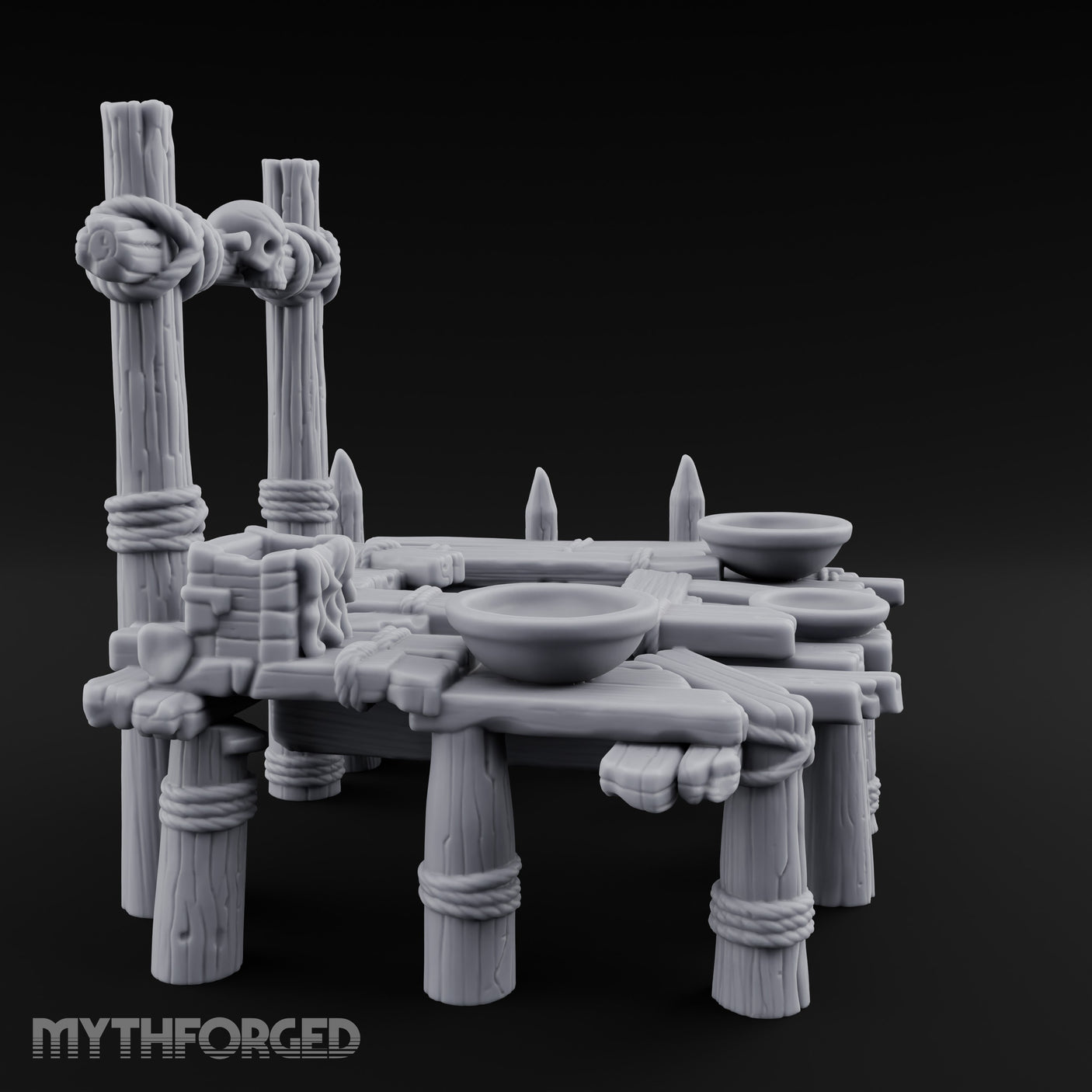 Skull-Mounted Rope-Lashed Tribal Offering Pit Altar Miniature for Dungeons and Dragons, Pathfinder or other TTRPGs