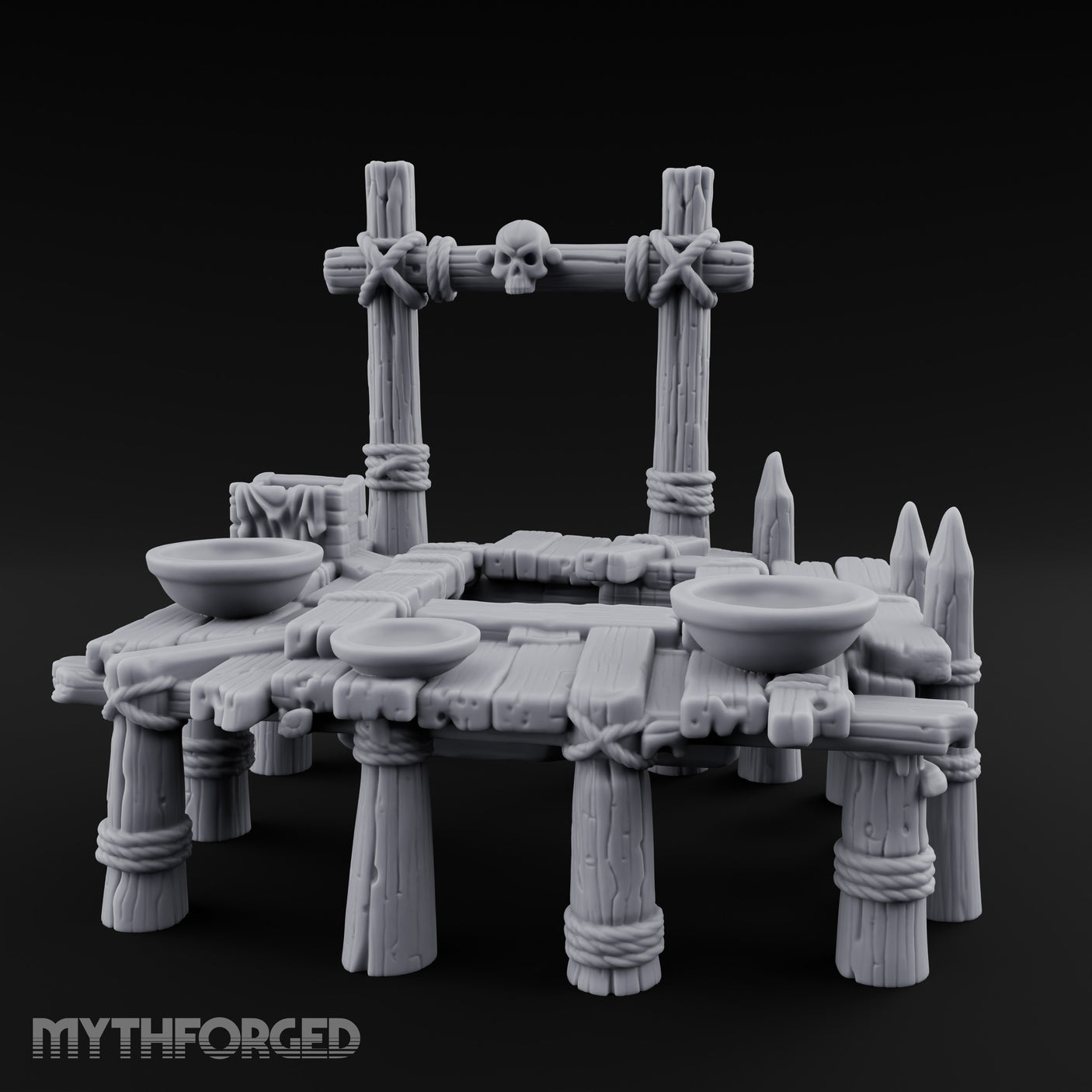 Skull-Mounted Rope-Lashed Tribal Offering Pit Altar Miniature for Dungeons and Dragons, Pathfinder or other TTRPGs