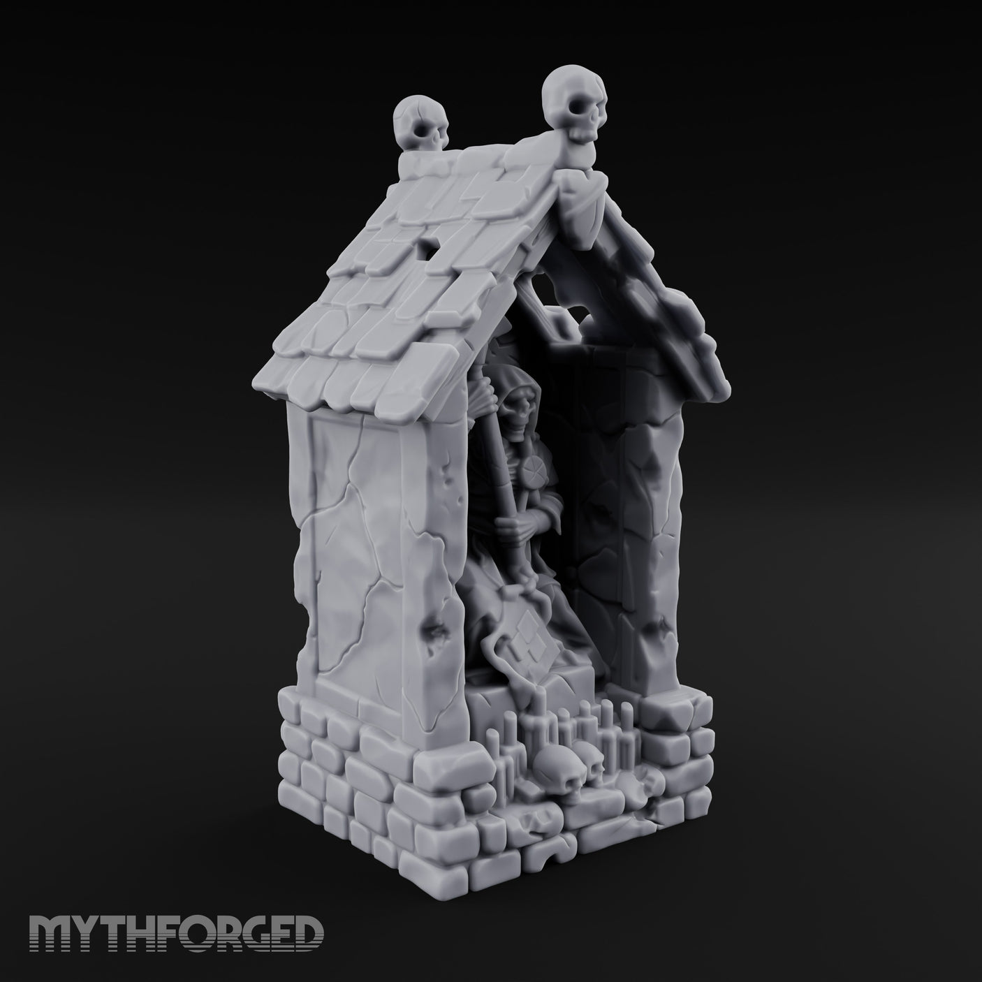 Skull-Pinnacled Candle-Strewn Death Deity Wayside Shrine Miniature for Dungeons and Dragons, Pathfinder or other TTRPGs