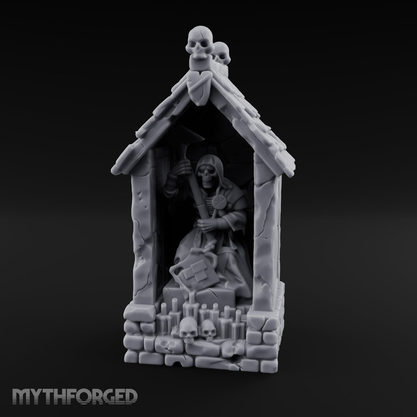 Skull-Pinnacled Candle-Strewn Death Deity Wayside Shrine Miniature for Dungeons and Dragons, Pathfinder or other TTRPGs