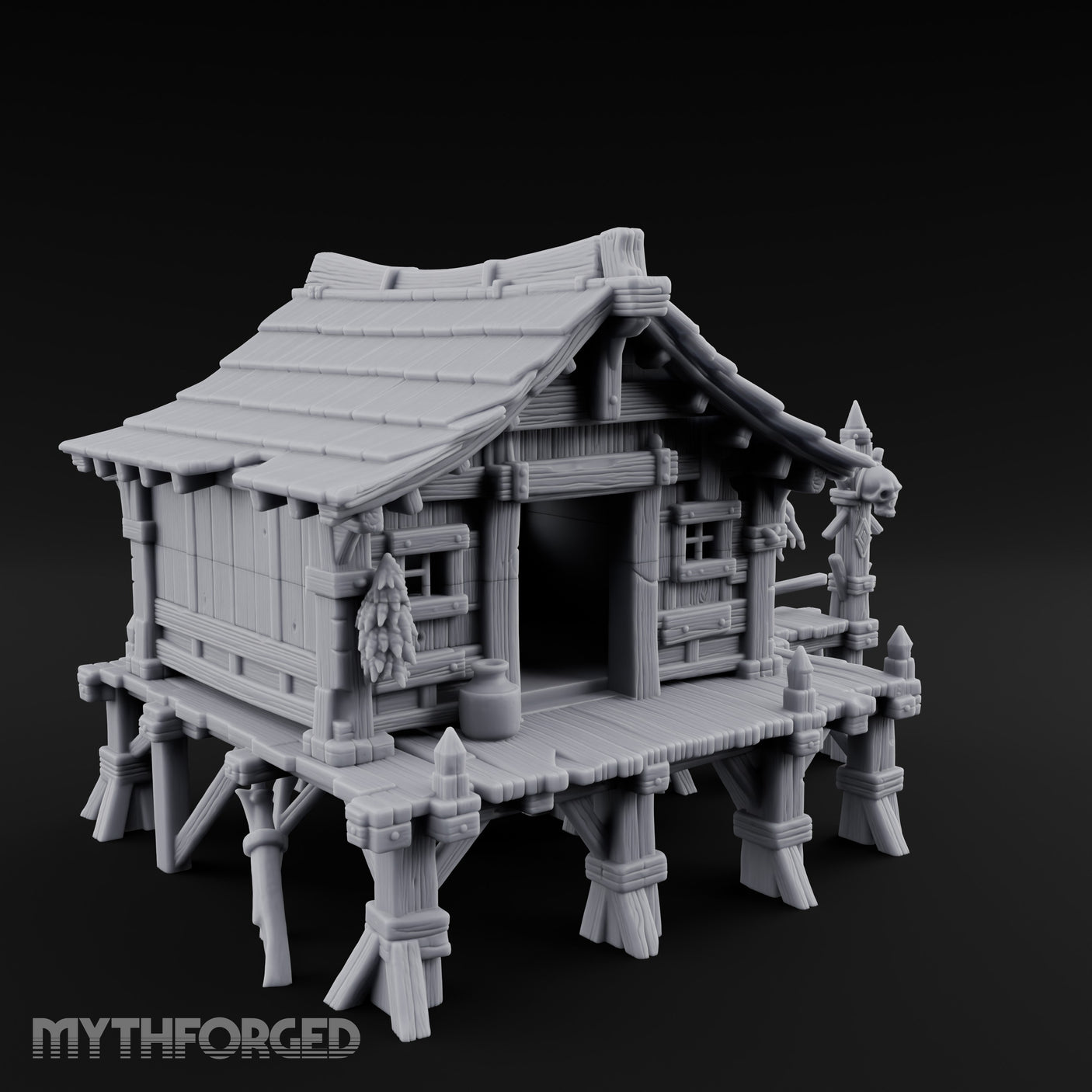 Skull-Posted Fetish-Hung Swamp Witch Hut Miniature for Dungeons and Dragons, Pathfinder or other TTRPGs