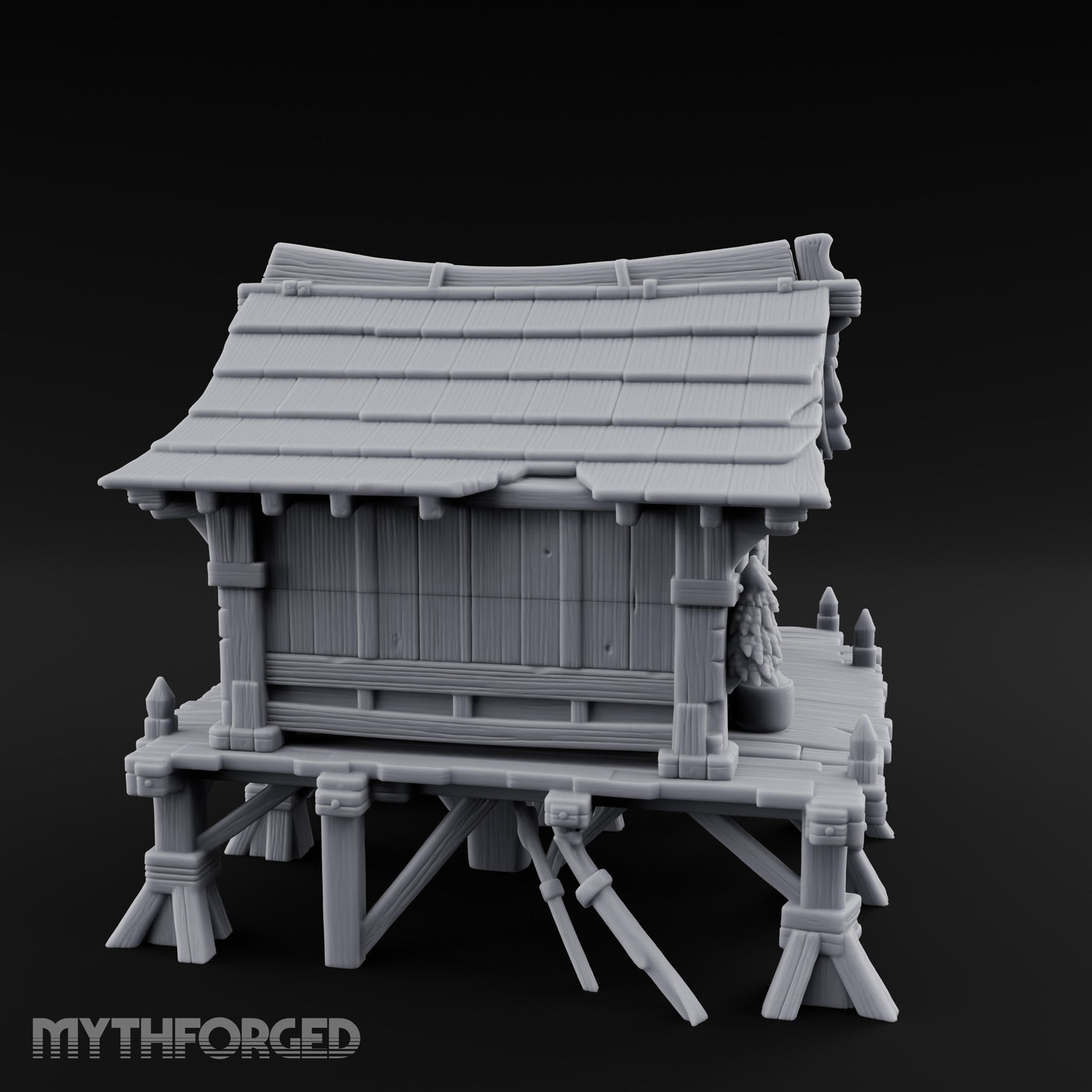 Skull-Posted Fetish-Hung Swamp Witch Hut Miniature for Dungeons and Dragons, Pathfinder or other TTRPGs