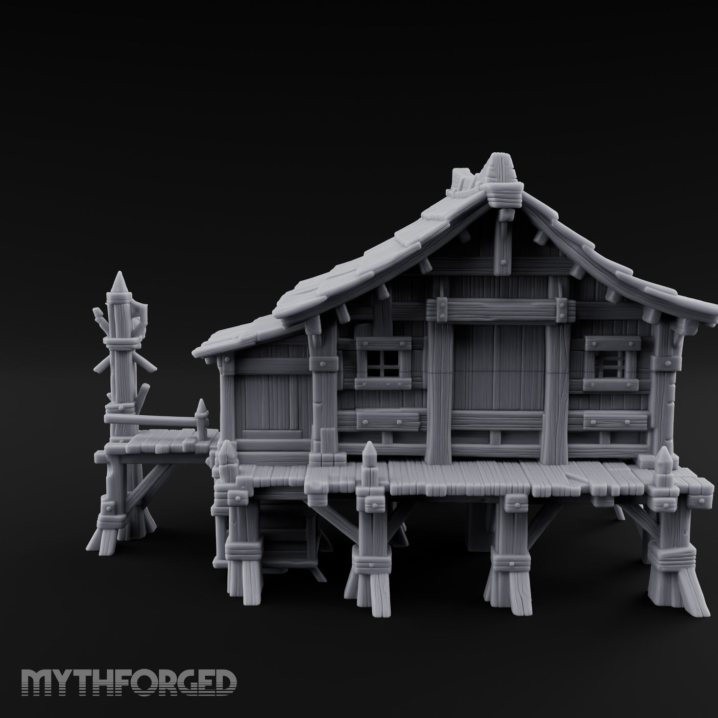 Skull-Posted Fetish-Hung Swamp Witch Hut Miniature for Dungeons and Dragons, Pathfinder or other TTRPGs