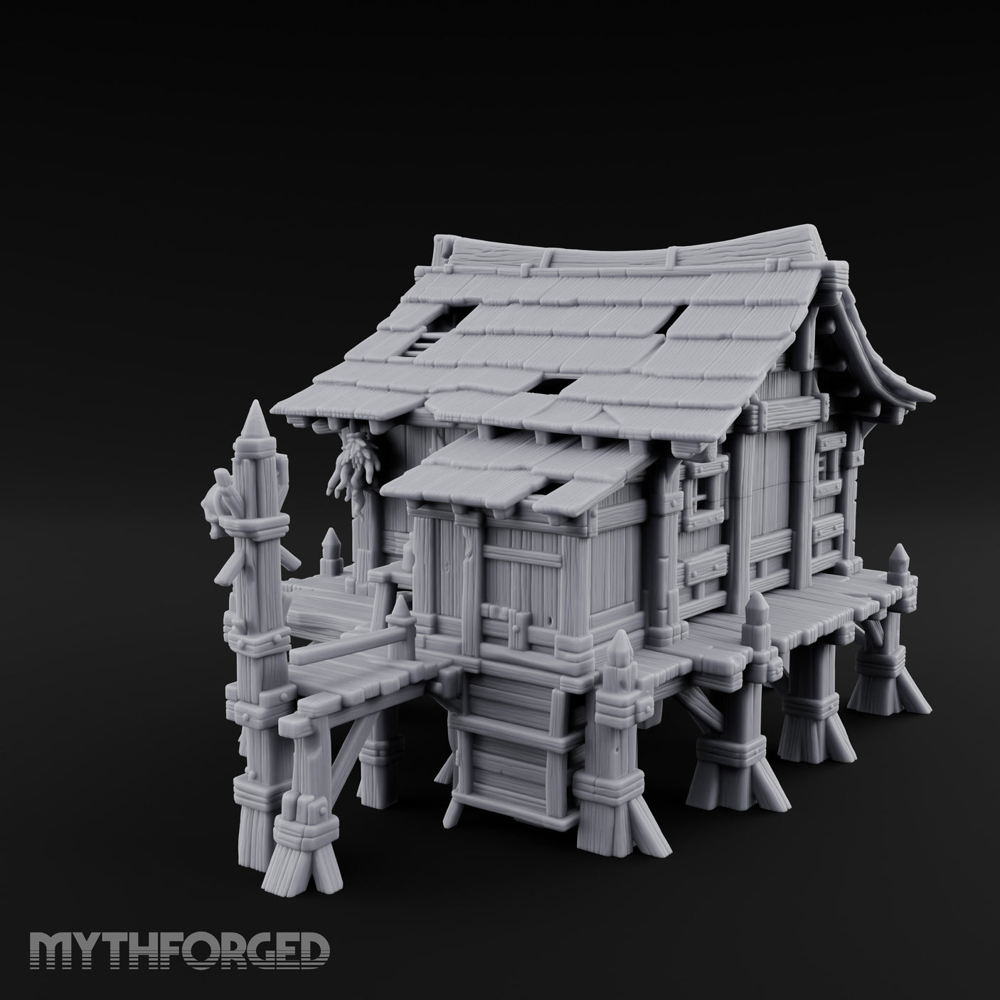 Skull-Posted Fetish-Hung Swamp Witch Hut Miniature for Dungeons and Dragons, Pathfinder or other TTRPGs