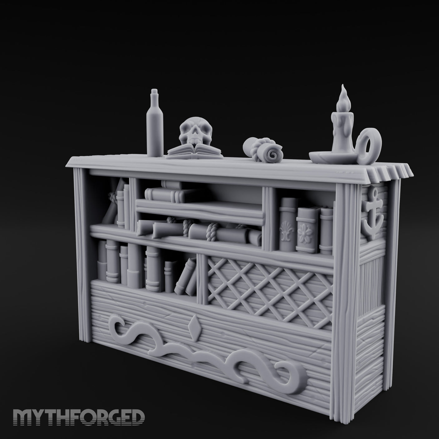Skull-Rested Scroll-Cluttered Pirate Scholar's Bookcase gallery 8