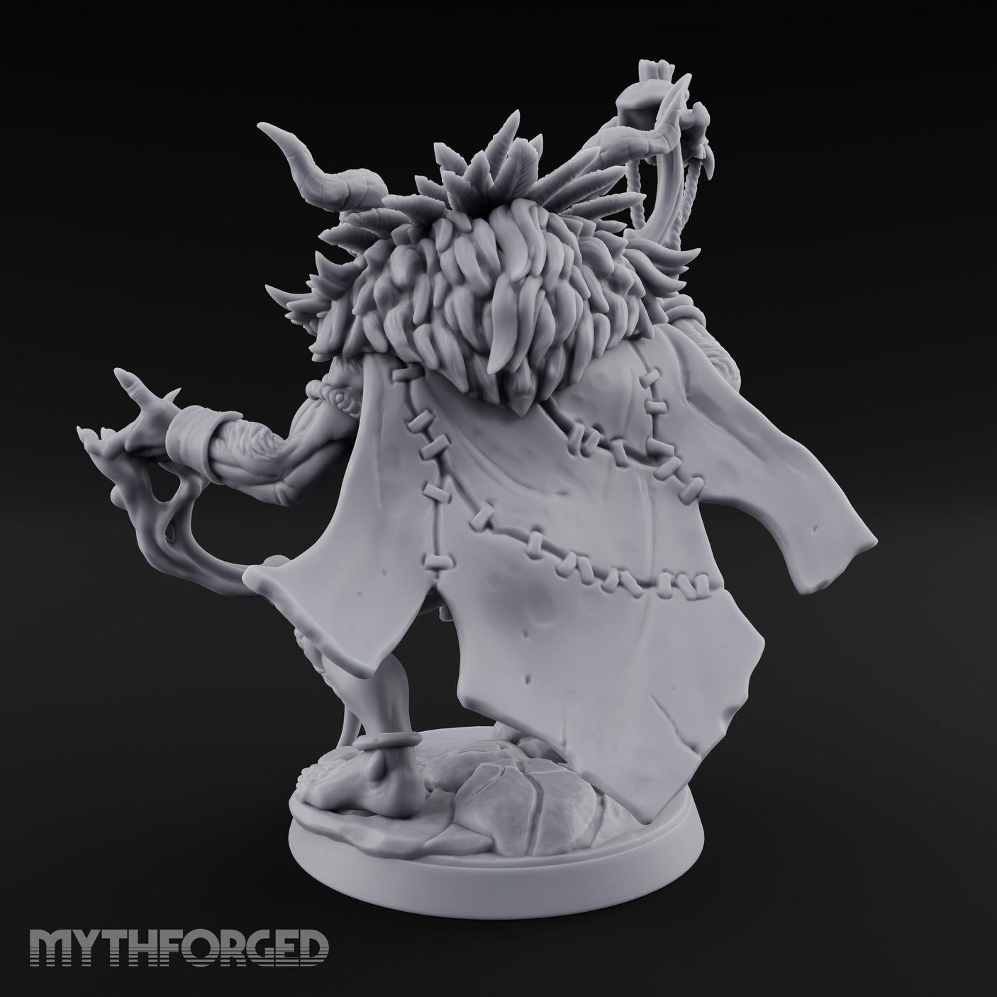 Skull Staff Raising Pig Orc Shaman Miniature for Dungeons and Dragons, Pathfinder or other TTRPGs