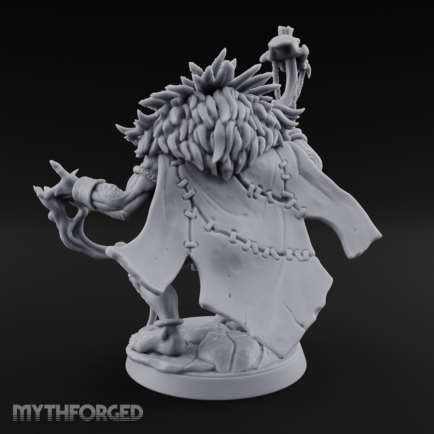 Skull Staff Raising Pig Orc Shaman Miniature for Dungeons and Dragons, Pathfinder or other TTRPGs