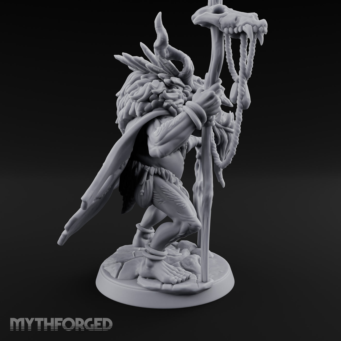 Skull Staff Raising Pig Orc Shaman Miniature for Dungeons and Dragons, Pathfinder or other TTRPGs