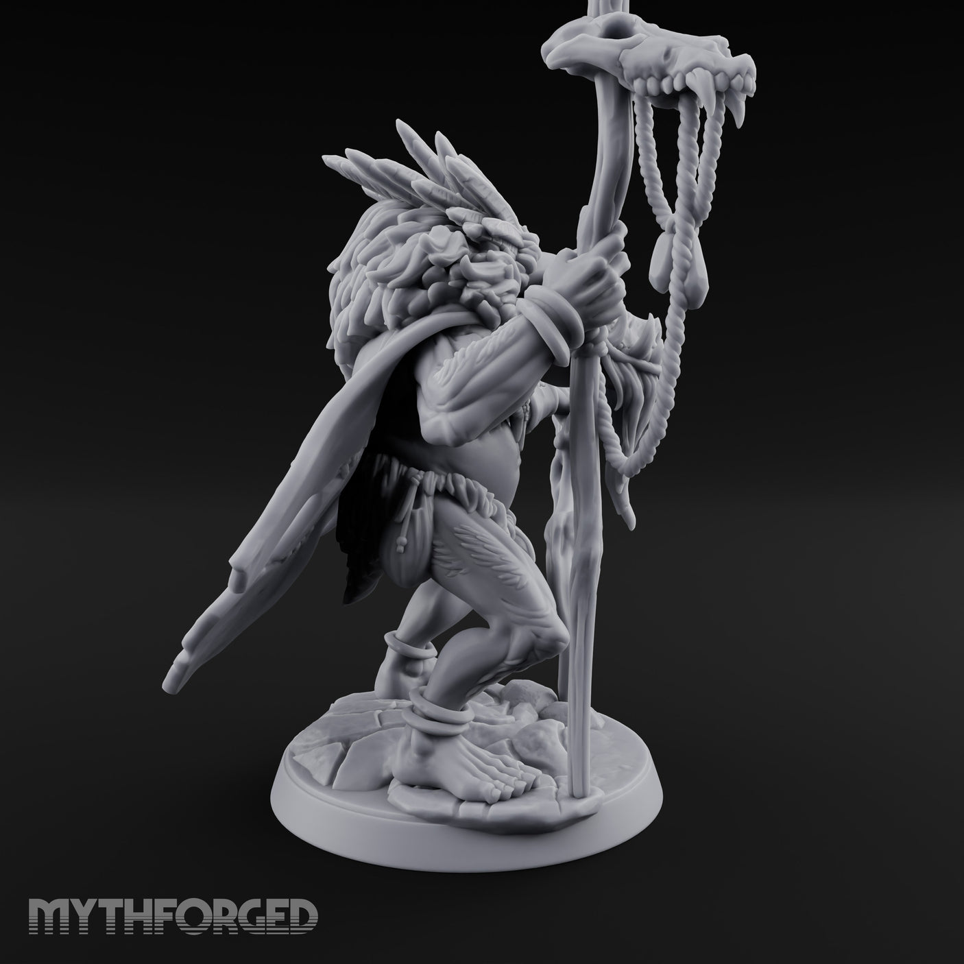 Skull Staff Raising Pig Orc Shaman Miniature for Dungeons and Dragons, Pathfinder or other TTRPGs