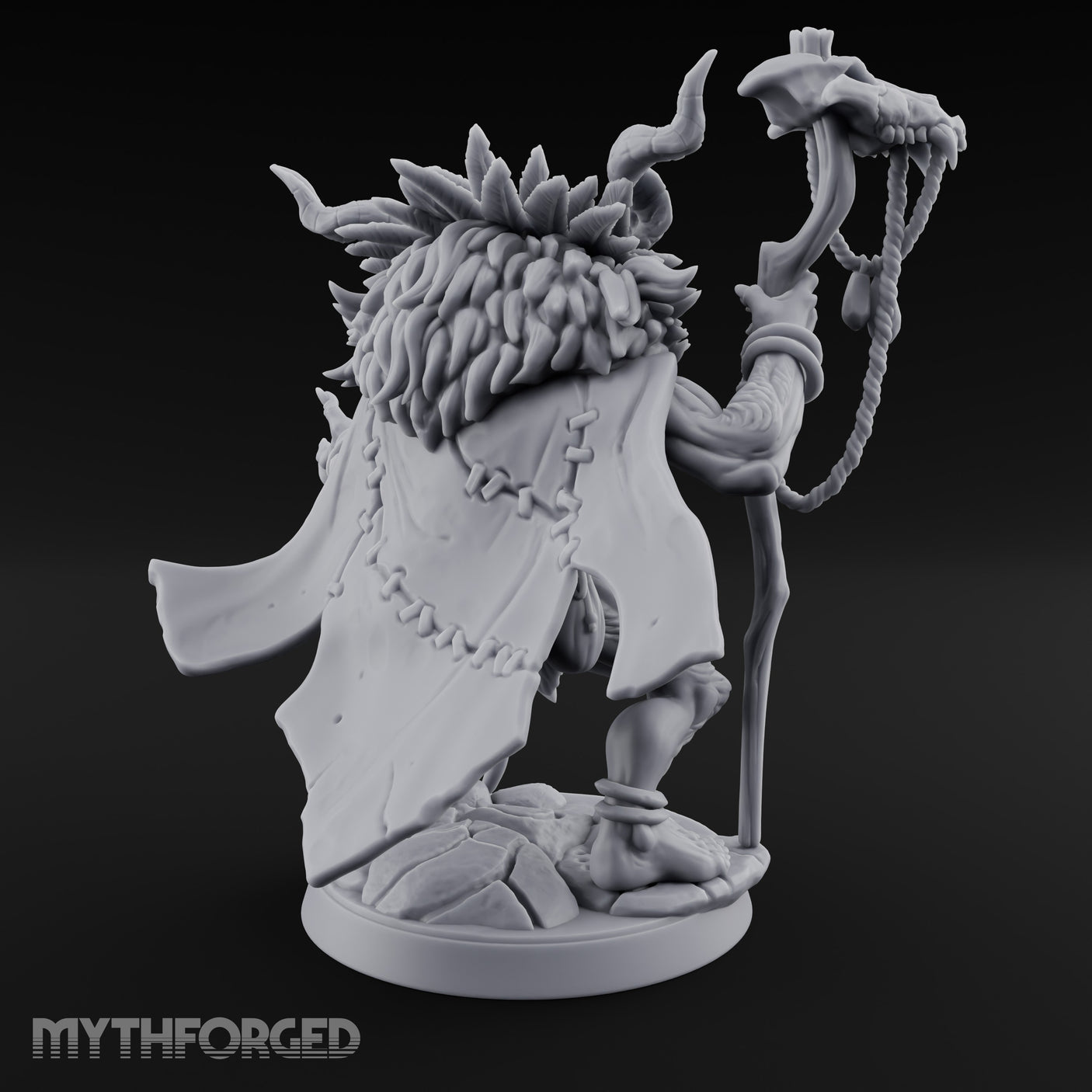 Skull Staff Raising Pig Orc Shaman Miniature for Dungeons and Dragons, Pathfinder or other TTRPGs