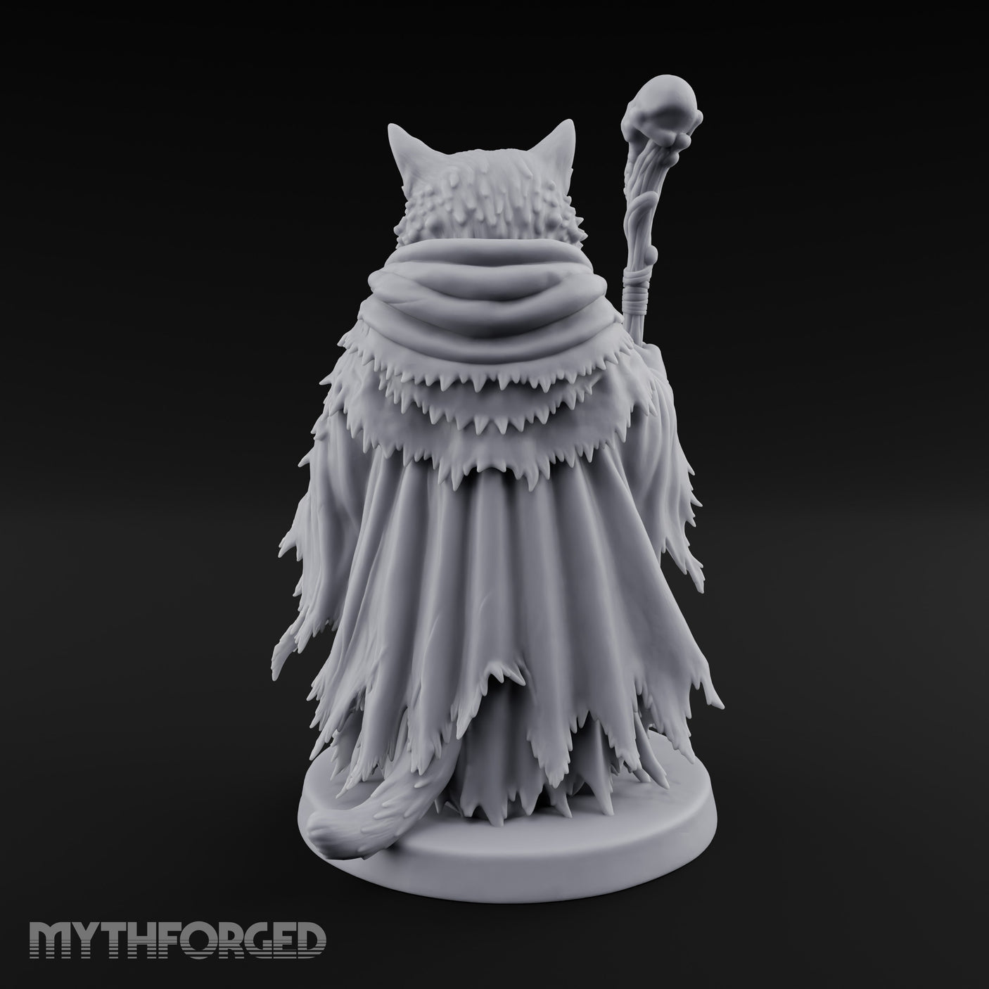 Skull Staff Wielding Tabaxi Necromancer Miniature for Dungeons and Dragons, Pathfinder or other TTRPGs