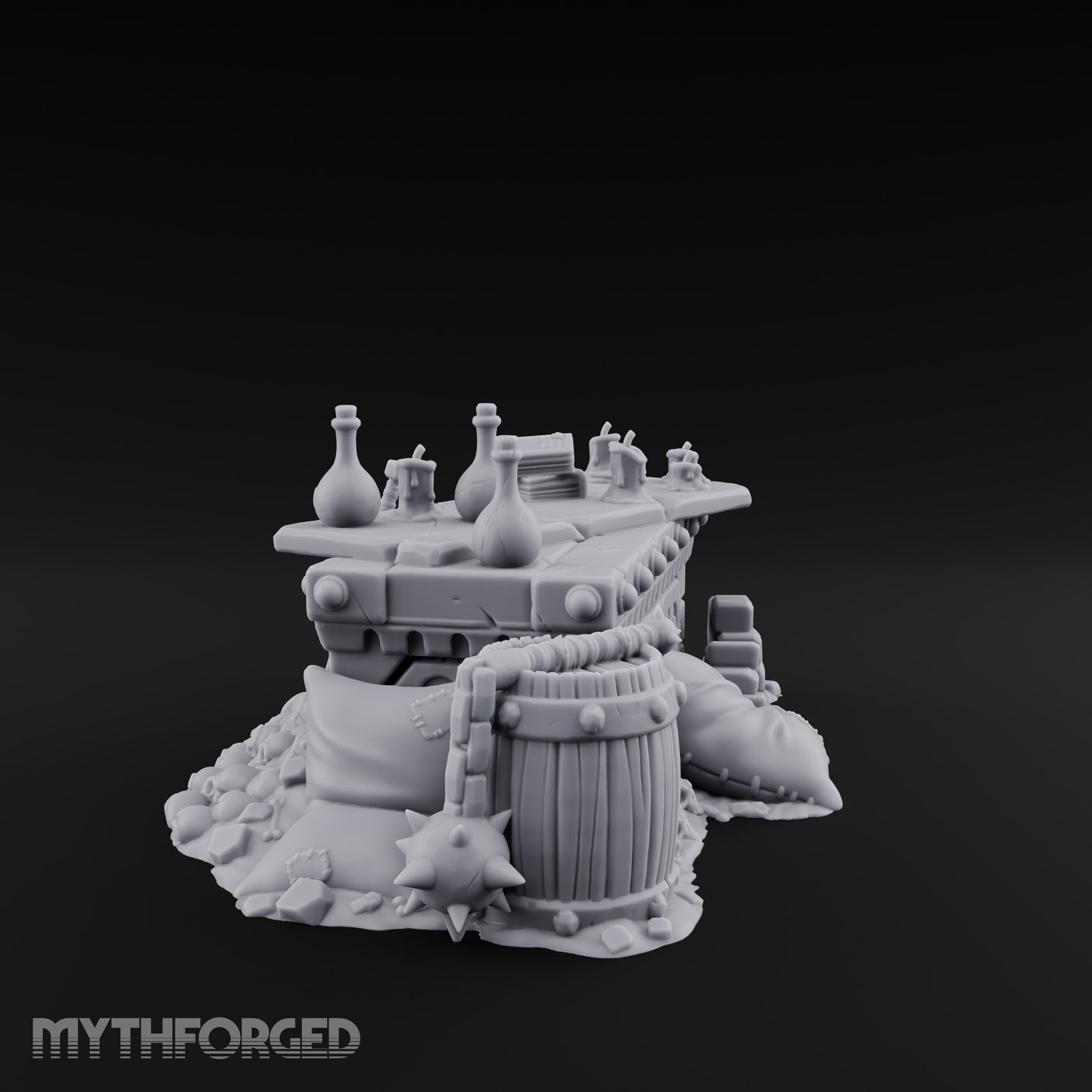 Skull-Strewn Potion-Cluttered Alchemist Workbench Miniature for Dungeons and Dragons, Pathfinder or other TTRPGs