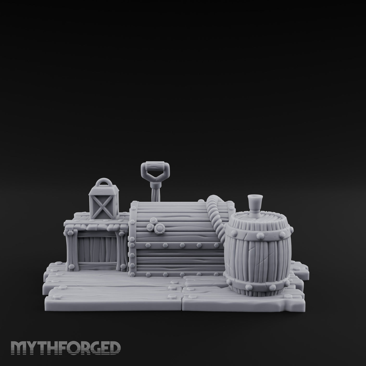 Skull-Strewn Shovel-Propped Locked Chest Hoard Scene Miniature for Dungeons and Dragons, Pathfinder or other TTRPGs