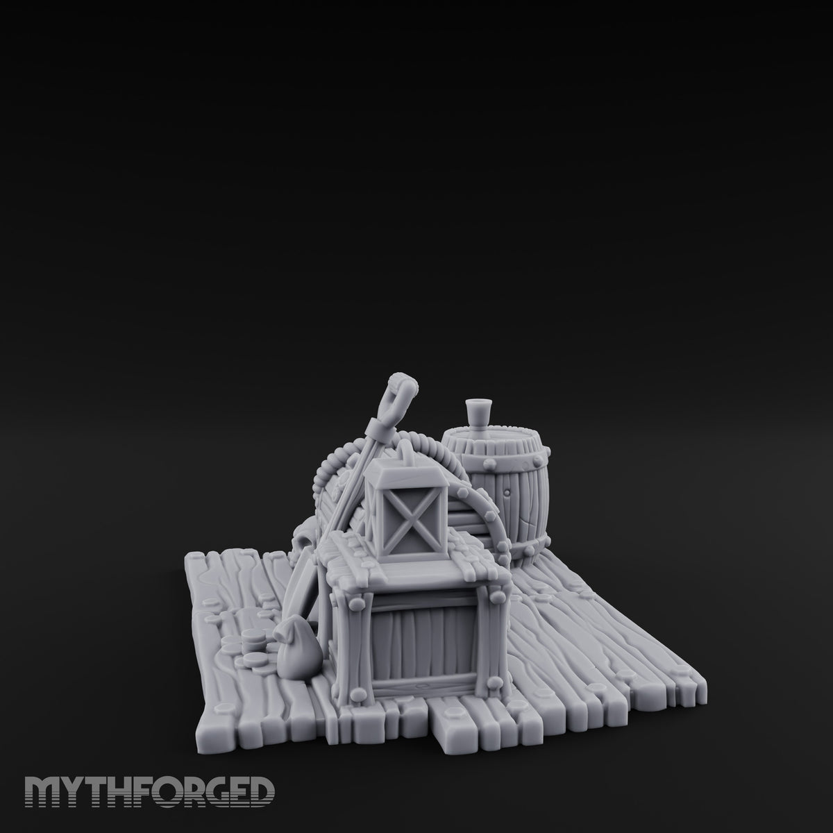 Skull-Strewn Shovel-Propped Locked Chest Hoard Scene Miniature for Dungeons and Dragons, Pathfinder or other TTRPGs