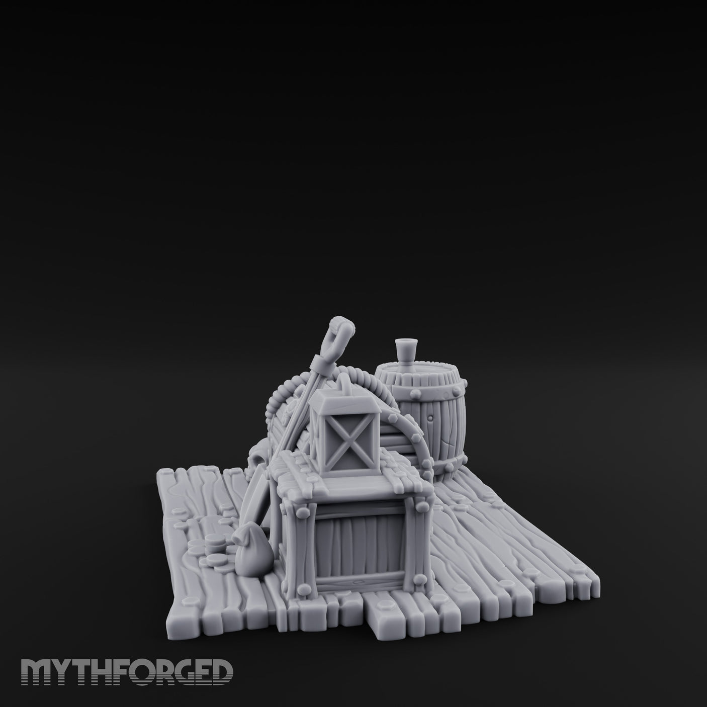 Skull-Strewn Shovel-Propped Locked Chest Hoard Scene Miniature for Dungeons and Dragons, Pathfinder or other TTRPGs