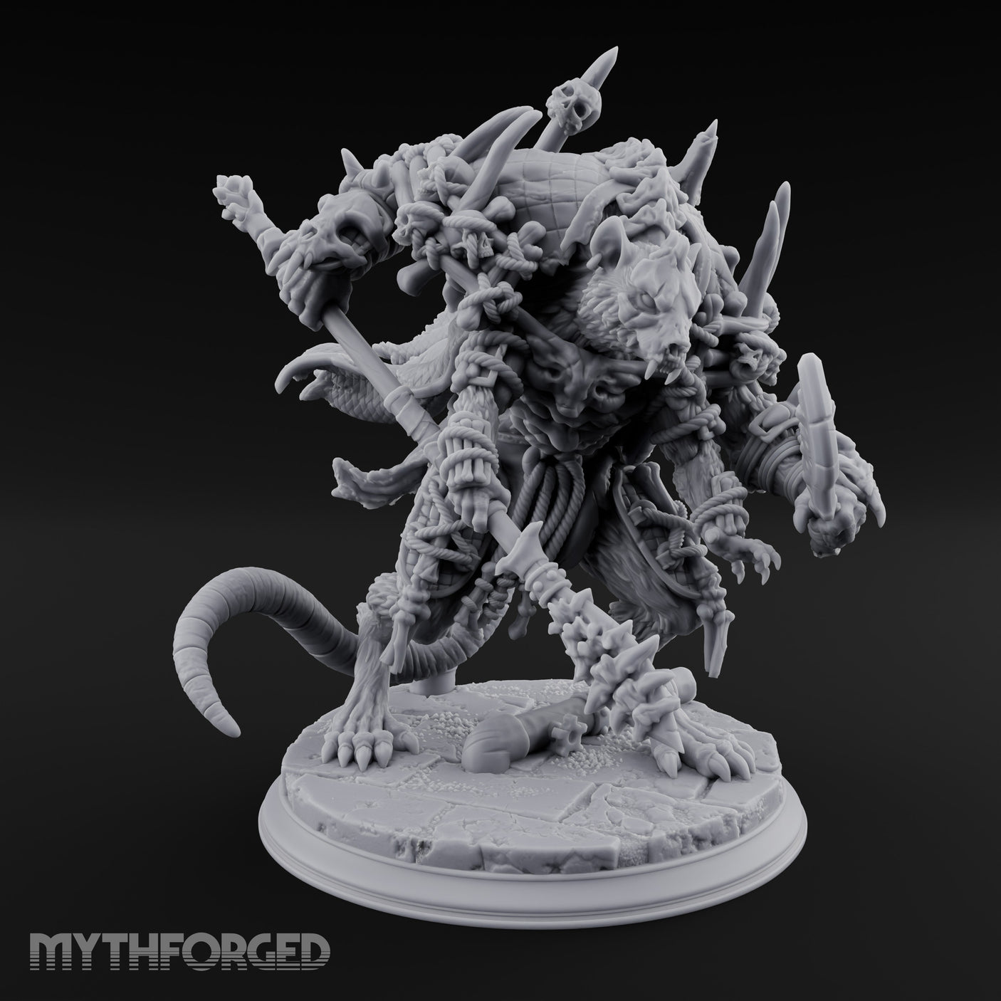 Skull Studded Lurching Rat King Miniature for Dungeons and Dragons, Pathfinder or other TTRPGs
