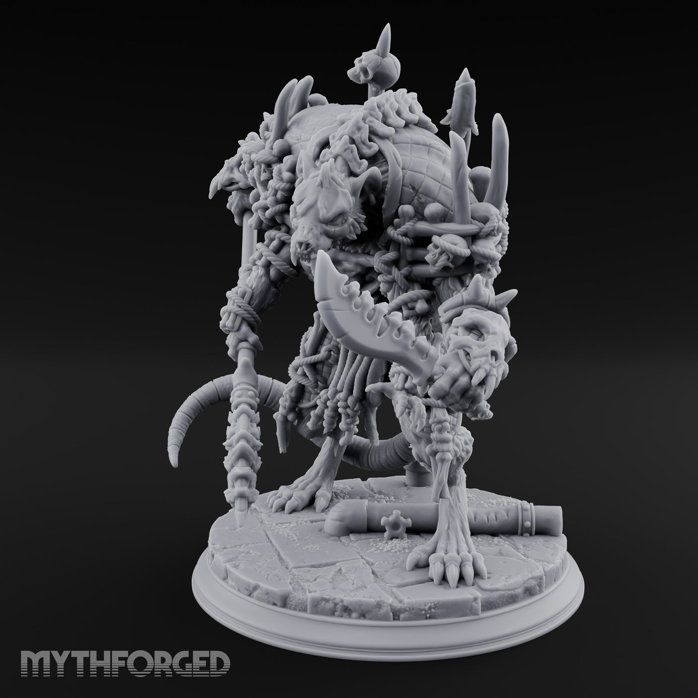 Skull Studded Lurching Rat King Miniature for Dungeons and Dragons, Pathfinder or other TTRPGs