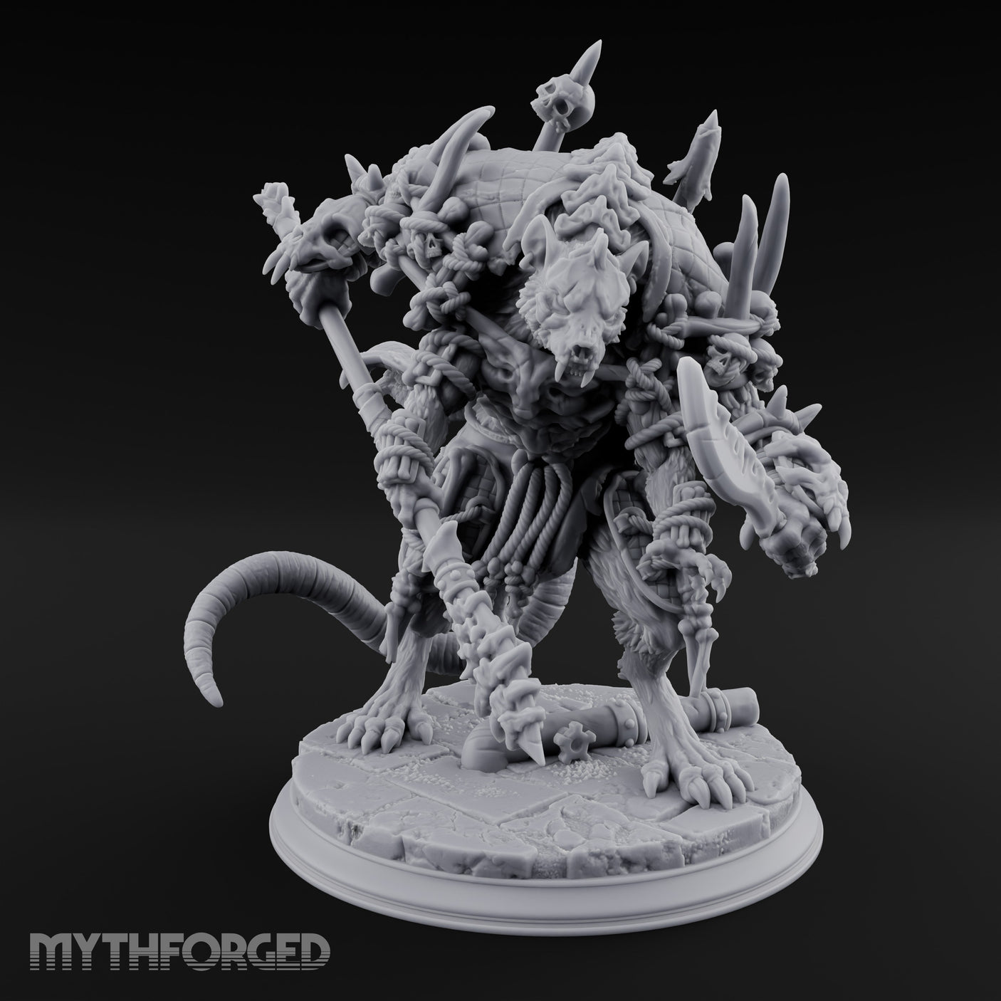 Skull Studded Lurching Rat King Miniature for Dungeons and Dragons, Pathfinder or other TTRPGs
