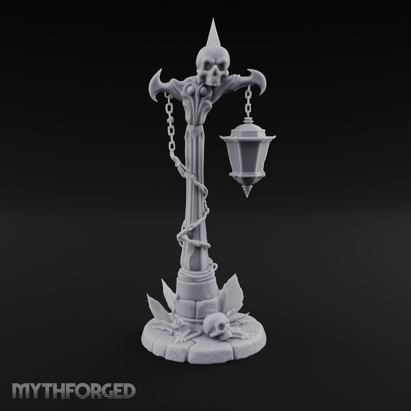 Skull-Topped Chain-Wrapped Necromantic Street Lamp Post Miniature for Dungeons and Dragons, Pathfinder or other TTRPGs