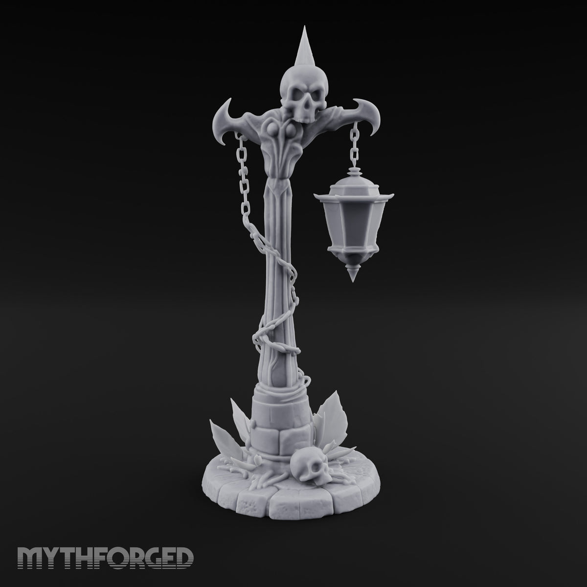 Skull-Topped Chain-Wrapped Necromantic Street Lamp Post Miniature for Dungeons and Dragons, Pathfinder or other TTRPGs