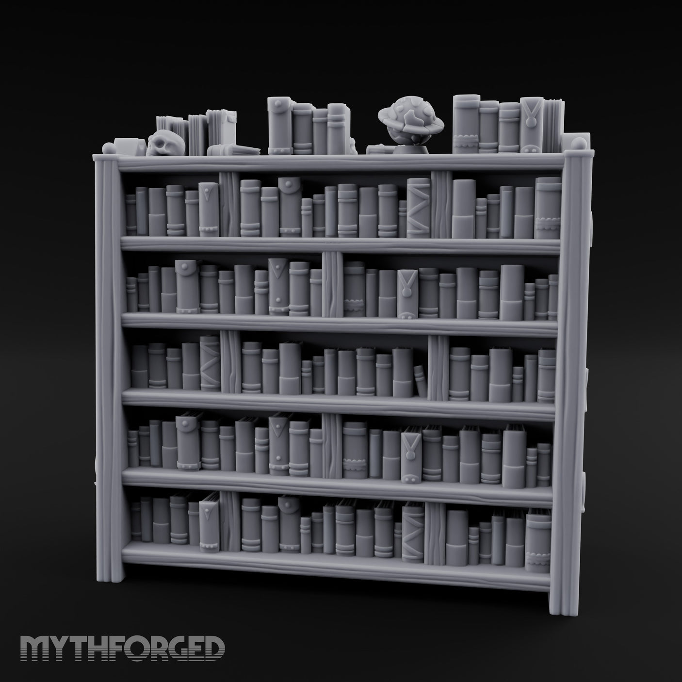 Skull-Topped Globe-Dressed Scholar's Library Bookshelf Miniature for Dungeons and Dragons, Pathfinder or other TTRPGs