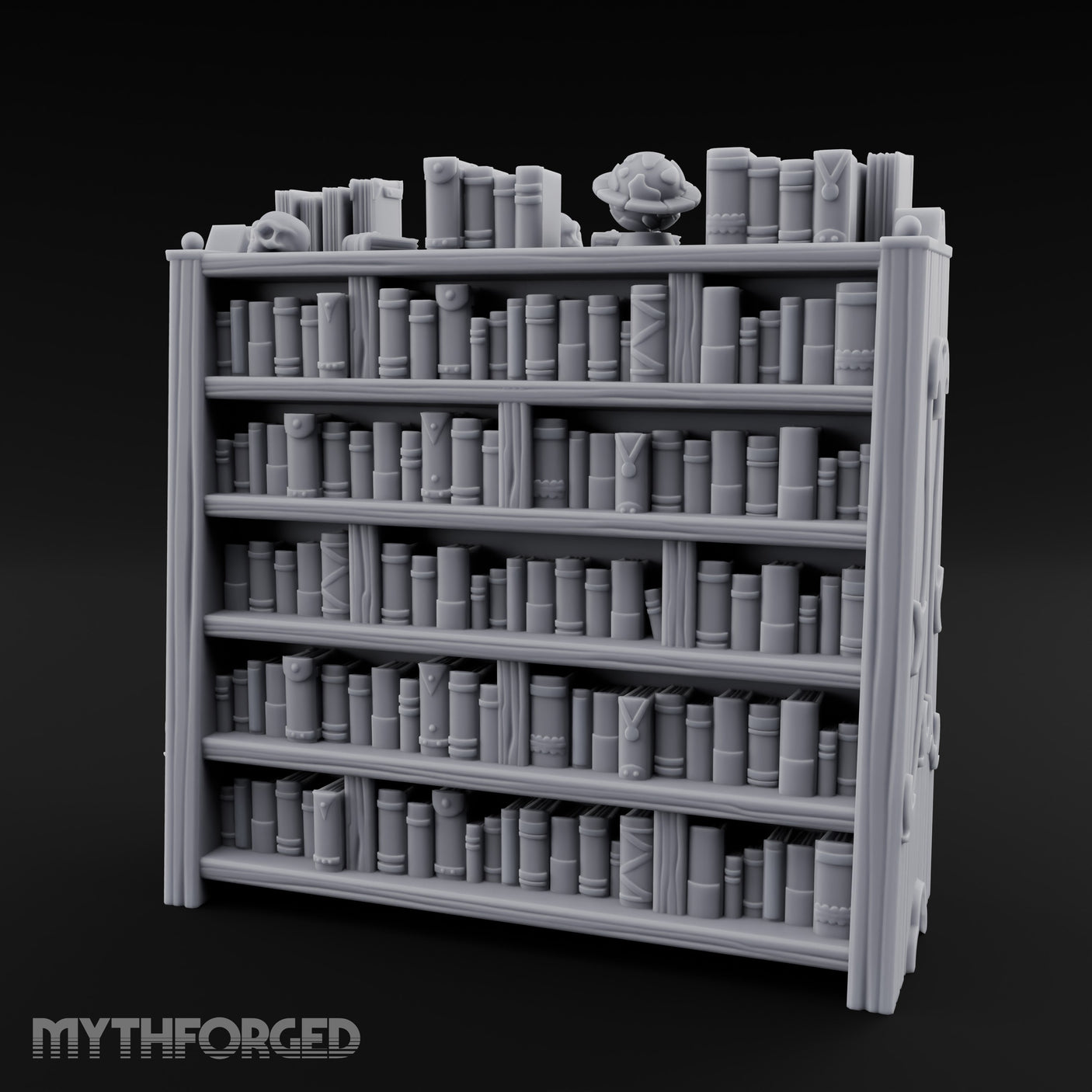 Skull-Topped Globe-Dressed Scholar's Library Bookshelf Miniature for Dungeons and Dragons, Pathfinder or other TTRPGs