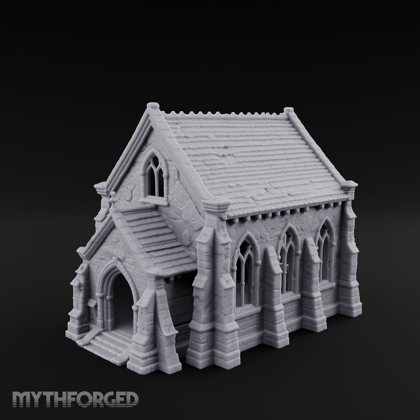 Slate-Roofed Gothic-Arched Stone Parish Church Miniature for Dungeons and Dragons, Pathfinder or other TTRPGs