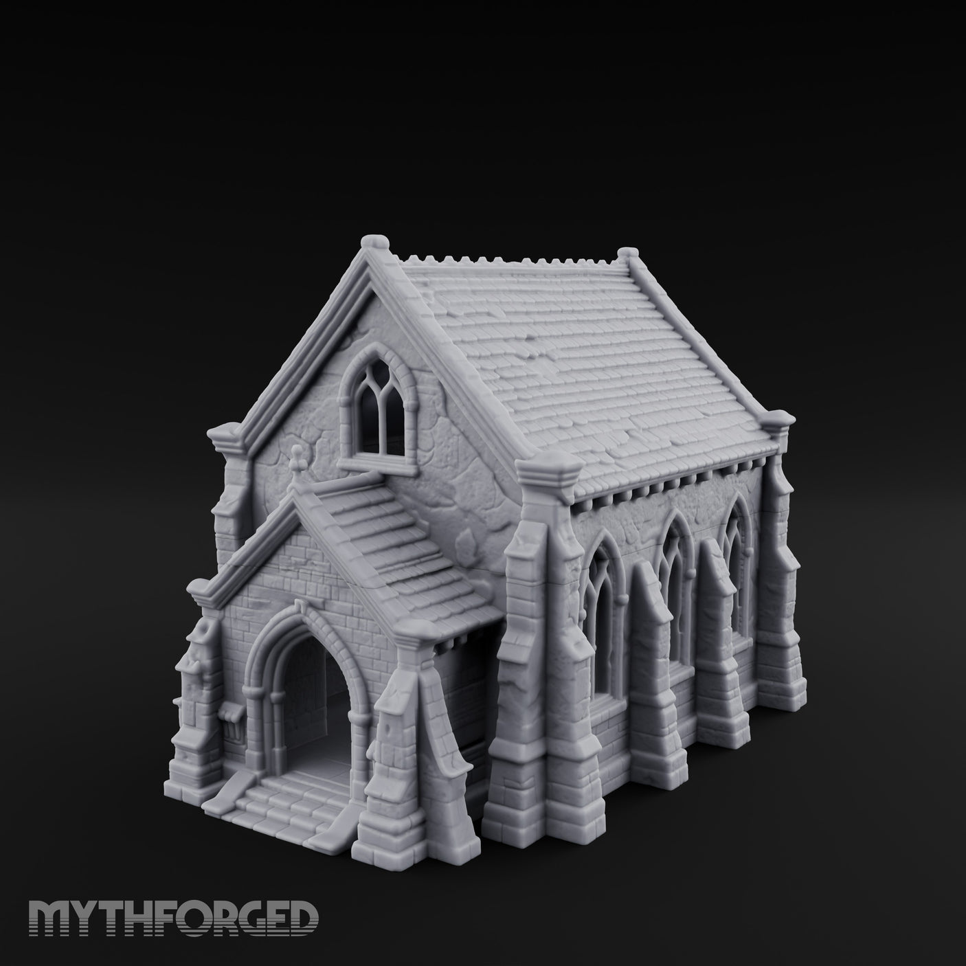 Slate-Roofed Gothic-Arched Stone Parish Church Miniature for Dungeons and Dragons, Pathfinder or other TTRPGs