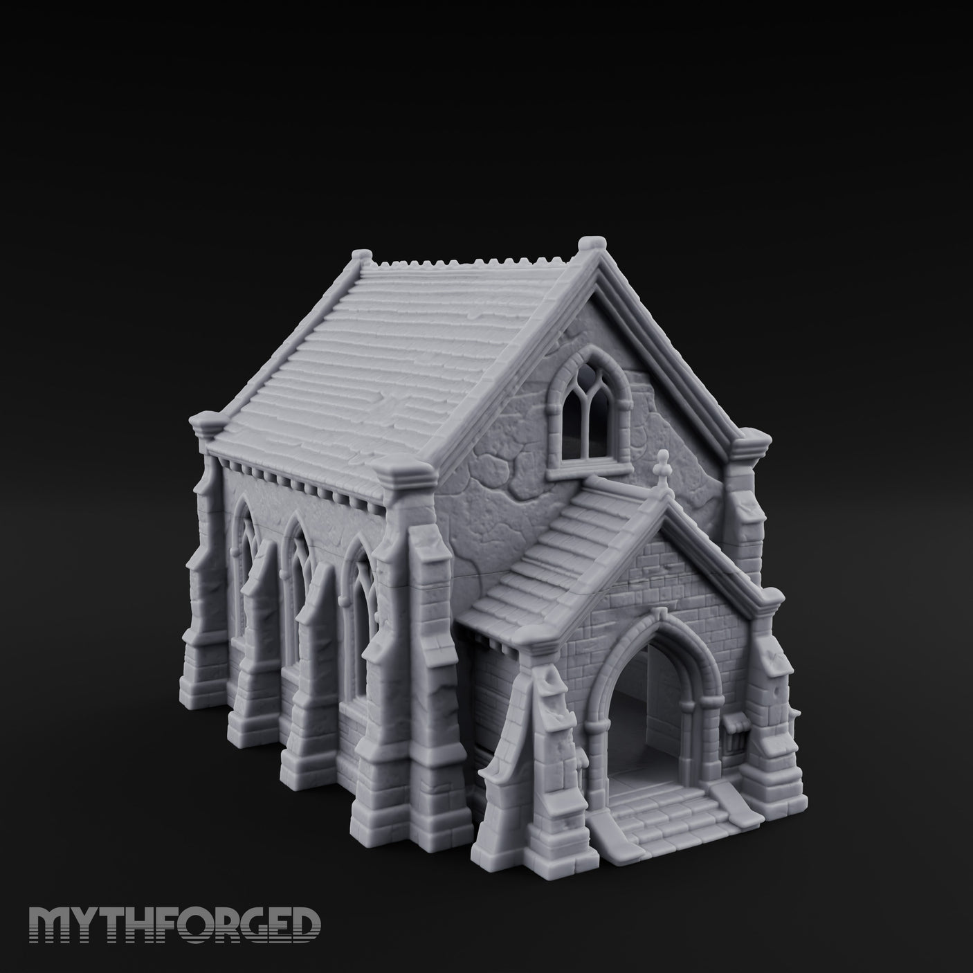 Slate-Roofed Gothic-Arched Stone Parish Church Miniature for Dungeons and Dragons, Pathfinder or other TTRPGs