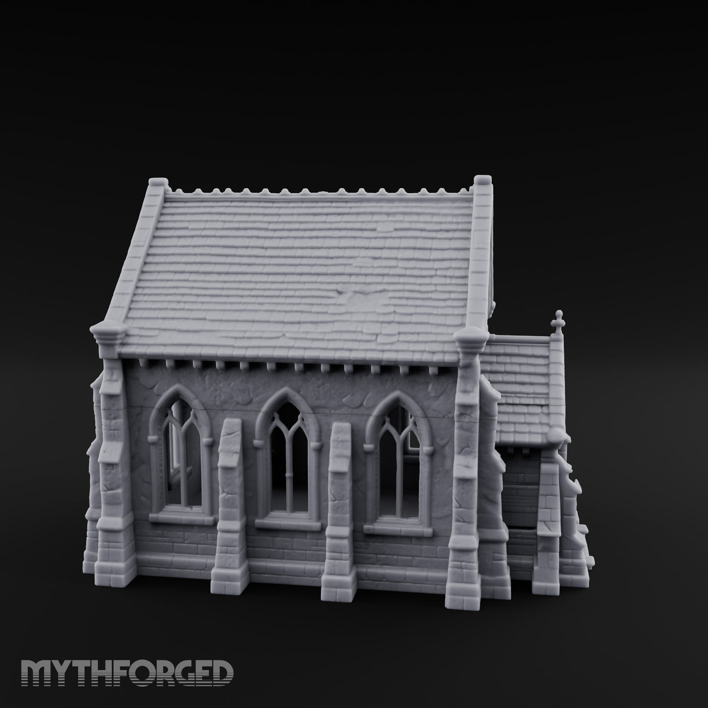 Slate-Roofed Gothic-Arched Stone Parish Church Miniature for Dungeons and Dragons, Pathfinder or other TTRPGs