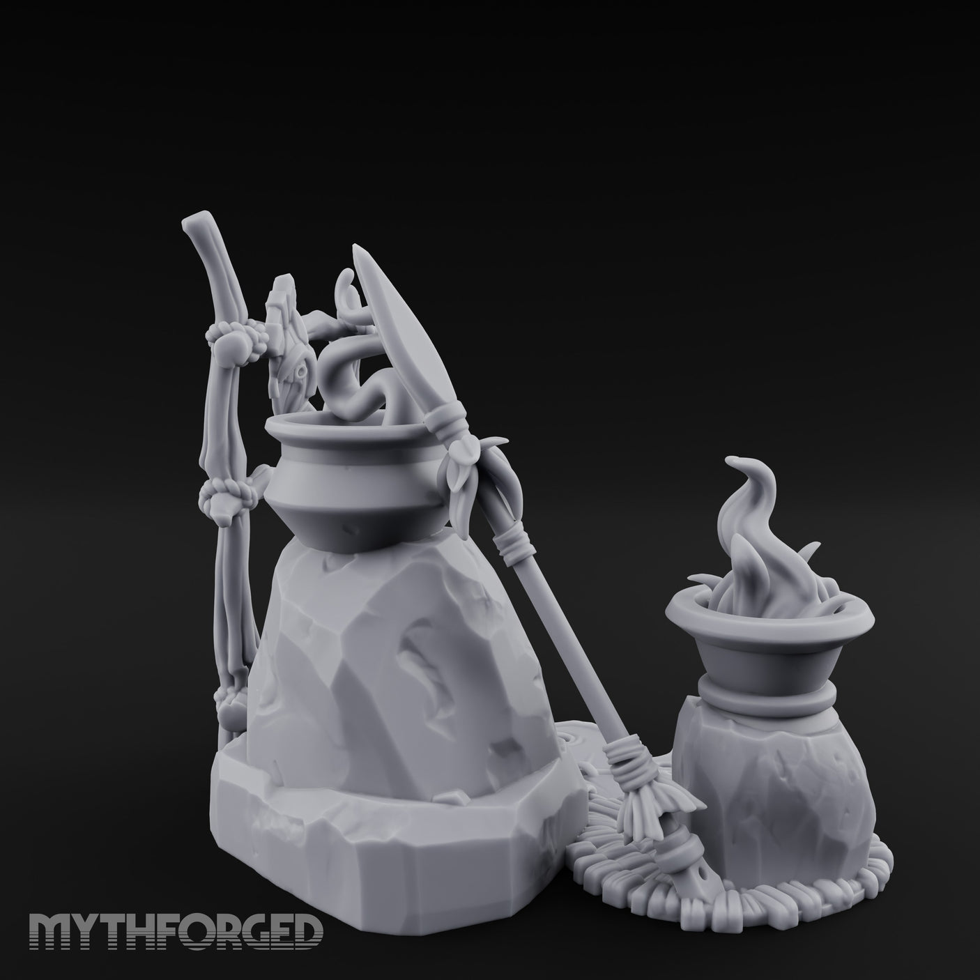 Snake-Stirred Idol-Framed Tribal Witch Cauldron Scene Miniature for Dungeons and Dragons, Pathfinder or other TTRPGs