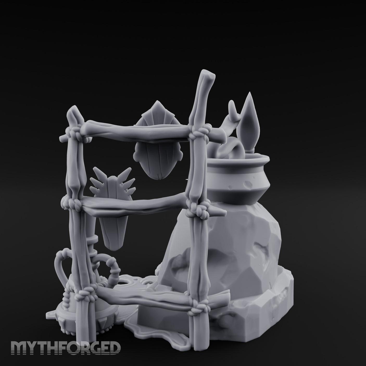 Snake-Stirred Idol-Framed Tribal Witch Cauldron Scene Miniature for Dungeons and Dragons, Pathfinder or other TTRPGs